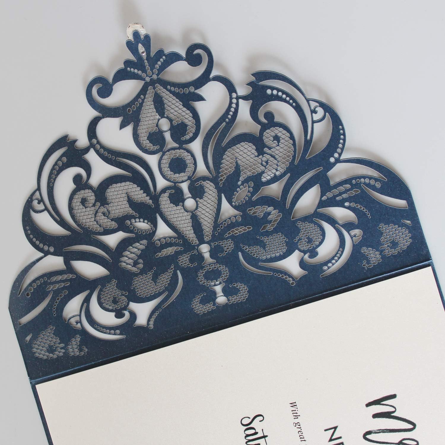 Shimmering Blue Wedding Invitations Navy Wedding Invites with RSVP and Envelopes - Set of 50pcs