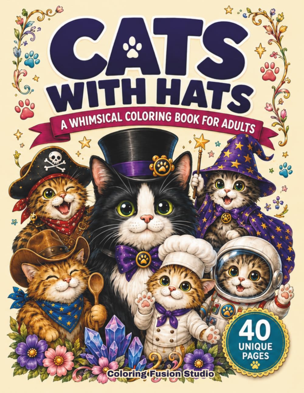 Cats With Hats: A Whimsical Coloring Book for Adults Featuring Cute Cats in Funny, Magical, Cozy, and Charming Hats