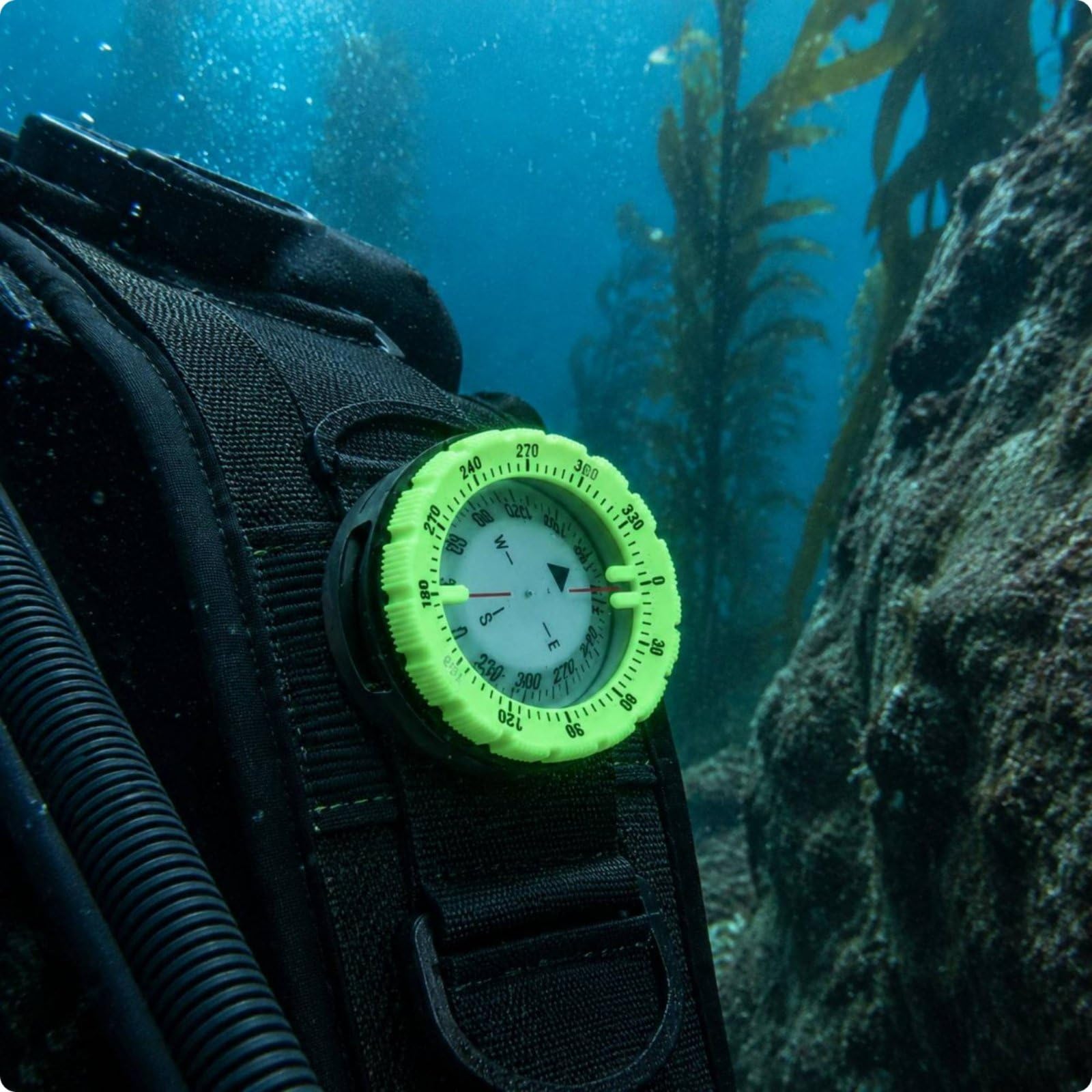 Boussole de Plongée Nautique sous-Marin Direction Navigation Liquide Boîtier Rotatif Orientation Précise Fixation Tuyau Lecture Immédiate Cadran Clair, Bleu