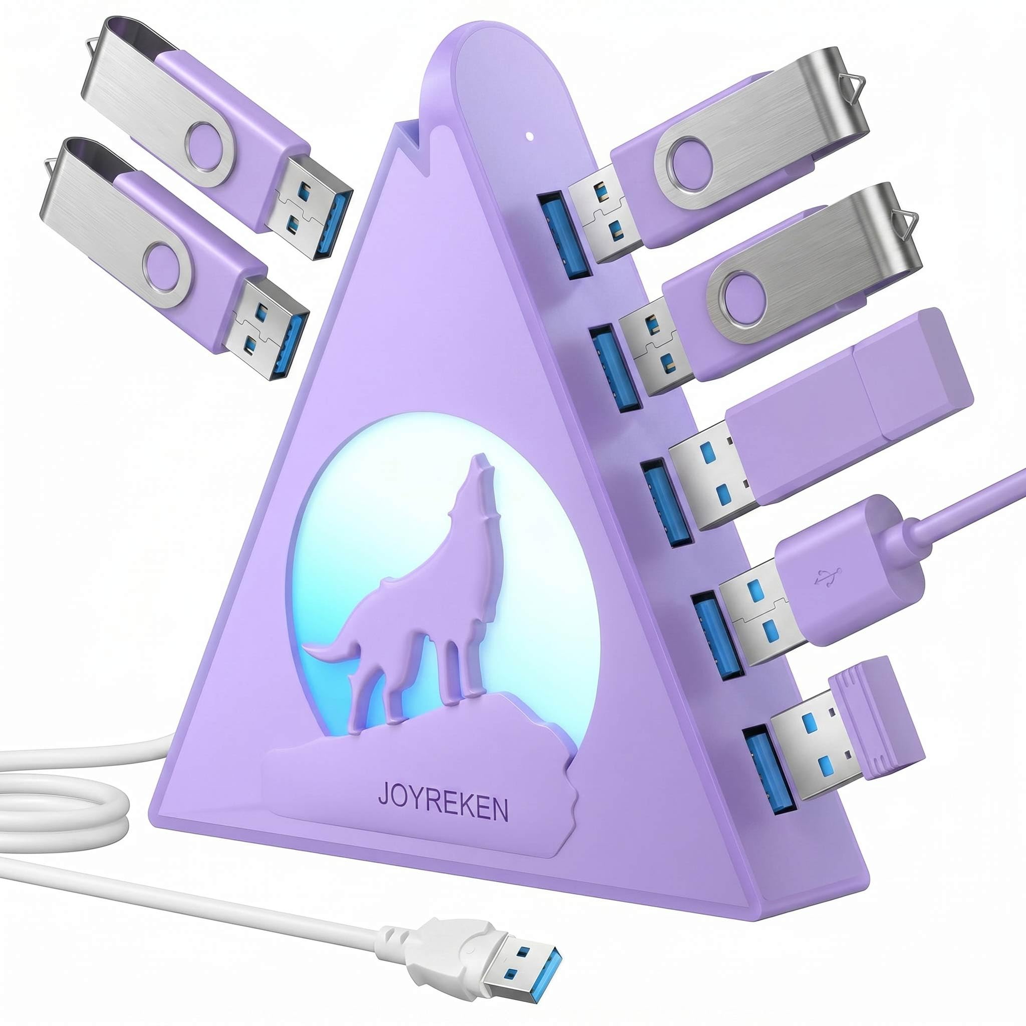 Hub USB 3.0 a 7 porte, splitter USB verticale con illuminazione RGB, trasferimento dati ad alta velocità da 5 Gbps, cavo di prolunga da 0,8 m, hub USB Tower per PC, laptop, MacBook, PS5, Xbox, unità