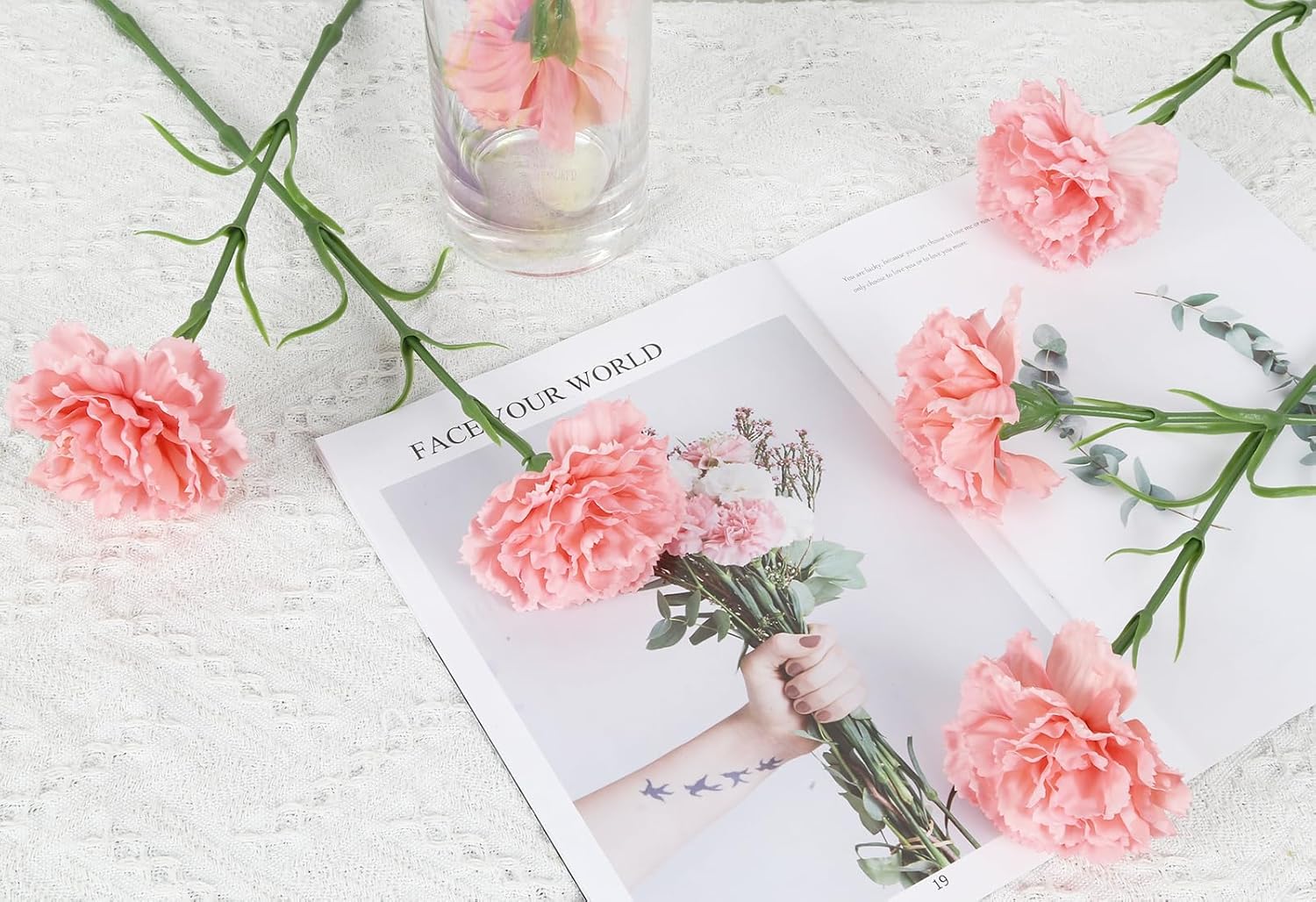 IPOPU Pink Carnations Artificial Flowers,6PCS Real Touch Faux Flowers 20'' Artificial Silk Carnations with Stems for Wedding Bouquet Party Table Centerpieces Home Decor (Pink) - Image 2