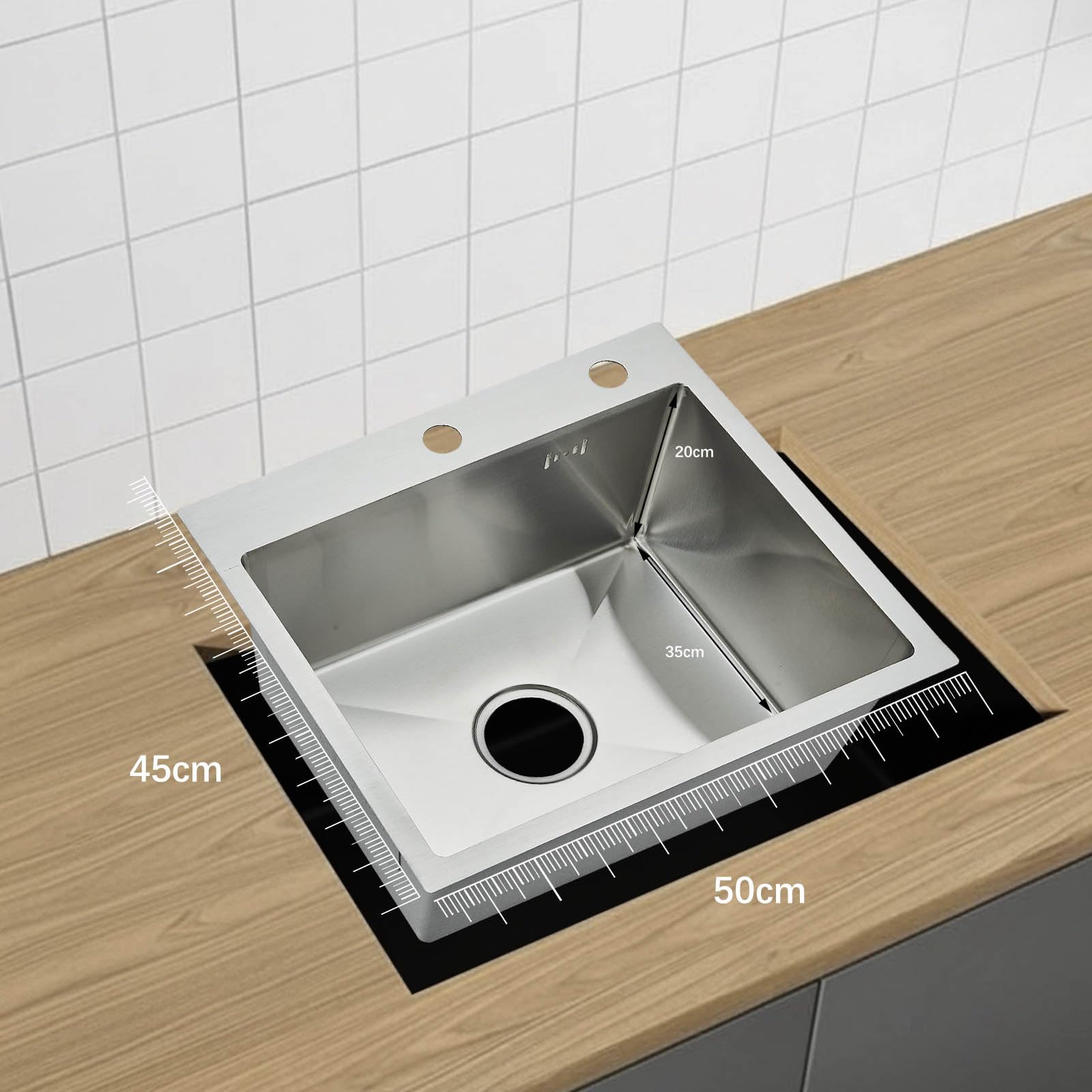 Évier de cuisine en acier inoxydable avec robinet extensible pour montage en saillie et à ras de surface, brossé