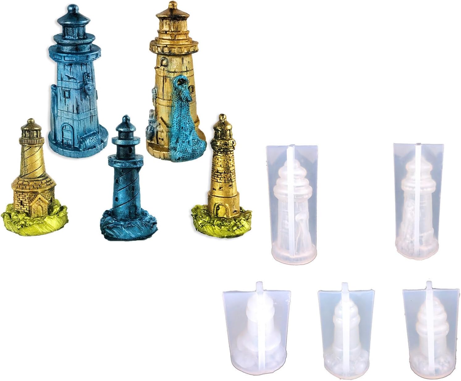 5PCS Lighthouse Silicone Mold Lighthouse Candle Resin Ornaments 3D