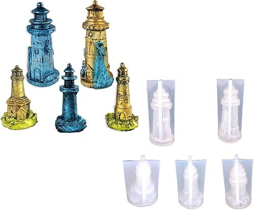 Molde de silicona para faro, vela de faro, molde de silicona, adornos de resina, molde de bricolaje, faro blanco 3D, velas de escritorio, esculturas