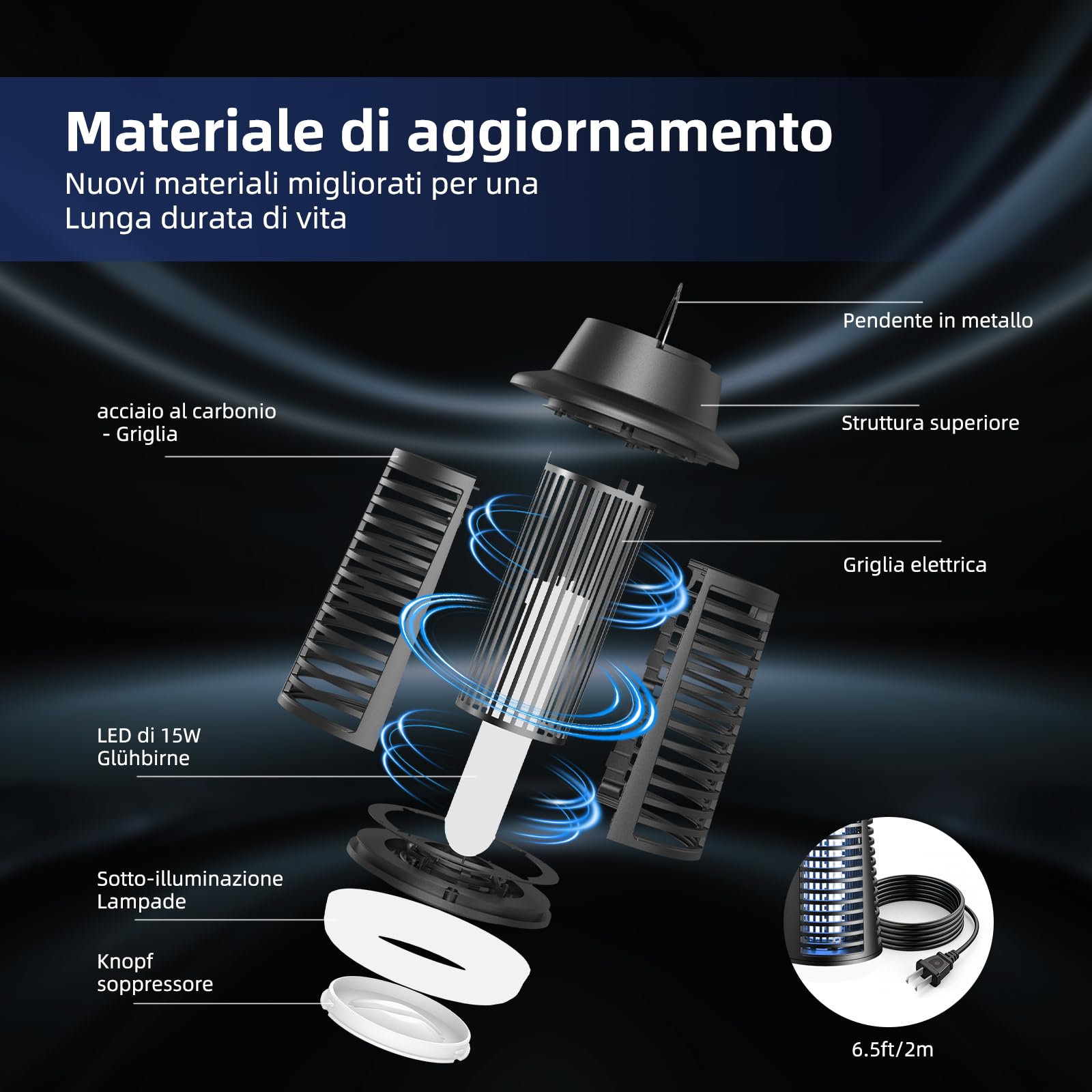 Lampada Antizanzare, Tecnologia a Scarica Elettrica 4250V AntiZanzare con Tenuta IPX4, Protezione con Luce UV 20W e Illuminazione a LED, Azione Repellente Zanzare per Interni/Esterni