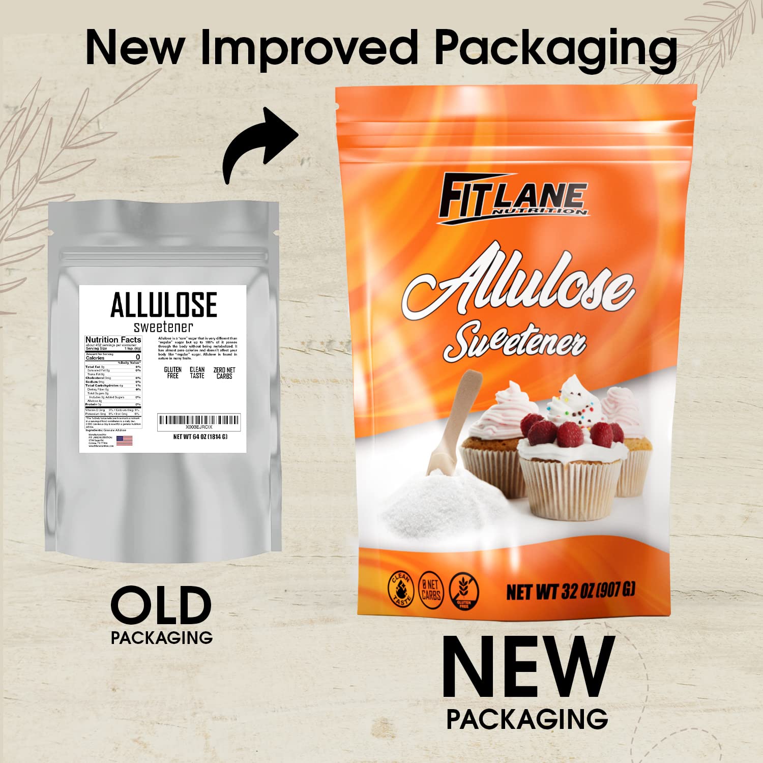 Allulose Sweetener, 100% Pure Non GMO Zero Net Carb Natural Keto Sweetner Sugar Substitute by Fit Lane Nutrition Value Size 2 lb (32 oz)