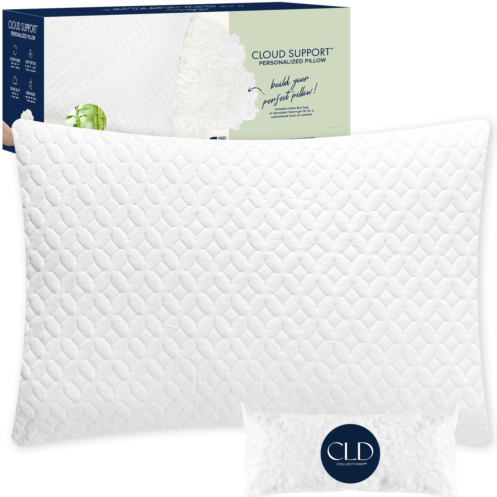 Bed Pillows Cross Cut Memory Foam for Sleeping,King Size Bedding Pillow(White), Washable Supportive Pillow for Sleeping, Adjustable Density for Back, Stomach and Side Sleeper
