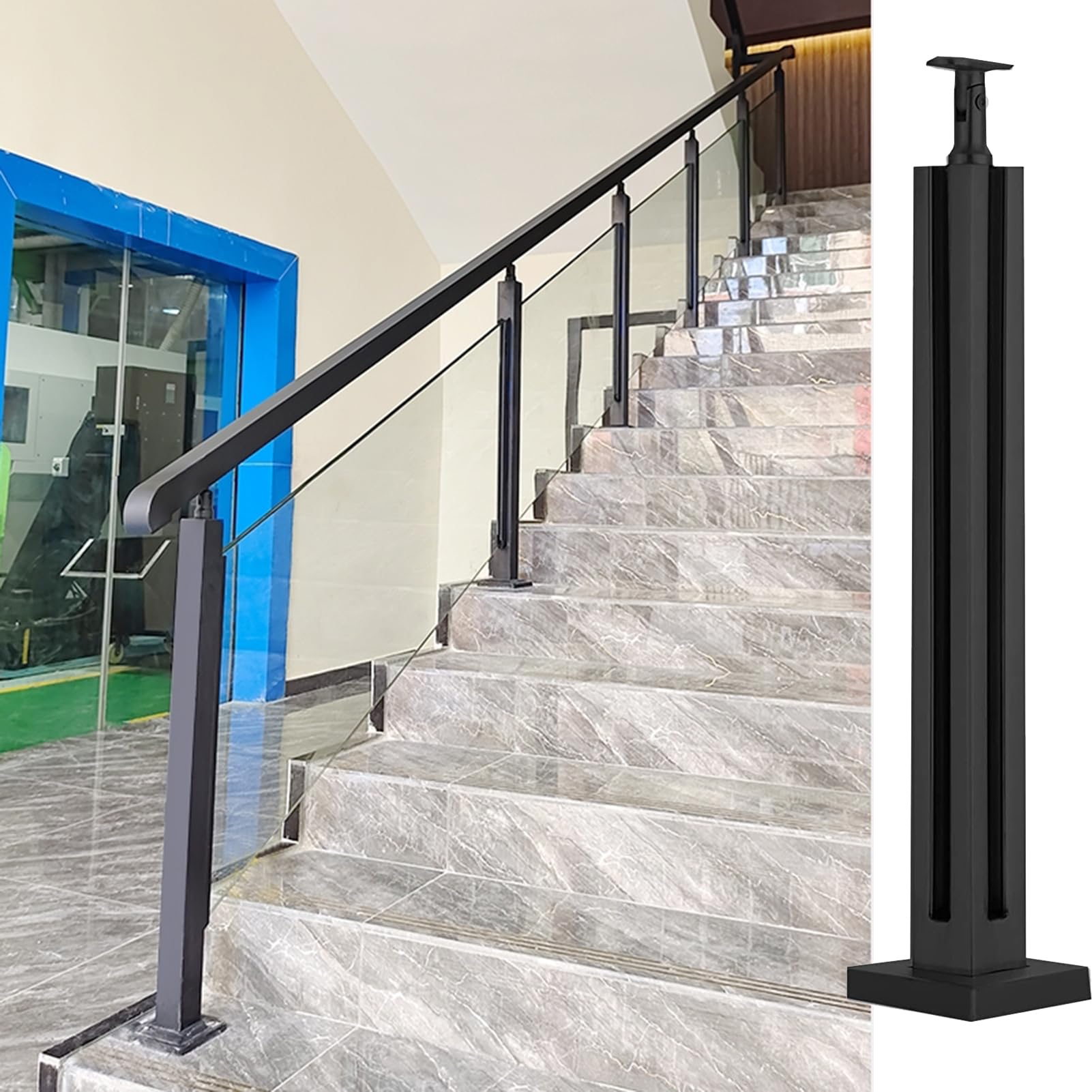 GJZNJYL Stainless Steel Indoor Glass Railing Posts for Balcony & Deck, 33.5in Corner Balusters for Staircase & Porch Guardrails, Durable Outdoor Safety Posts