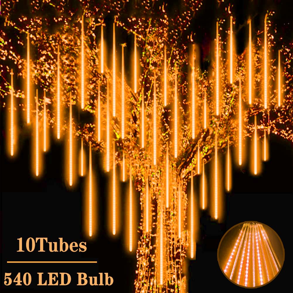 Roytong Meteor Shower Christmas Lights - Orange 10 Tube 540 LED 20 Inch Icicle Lights for Halloween Outdoor Tree Patio Garden Roof Eaves Decor