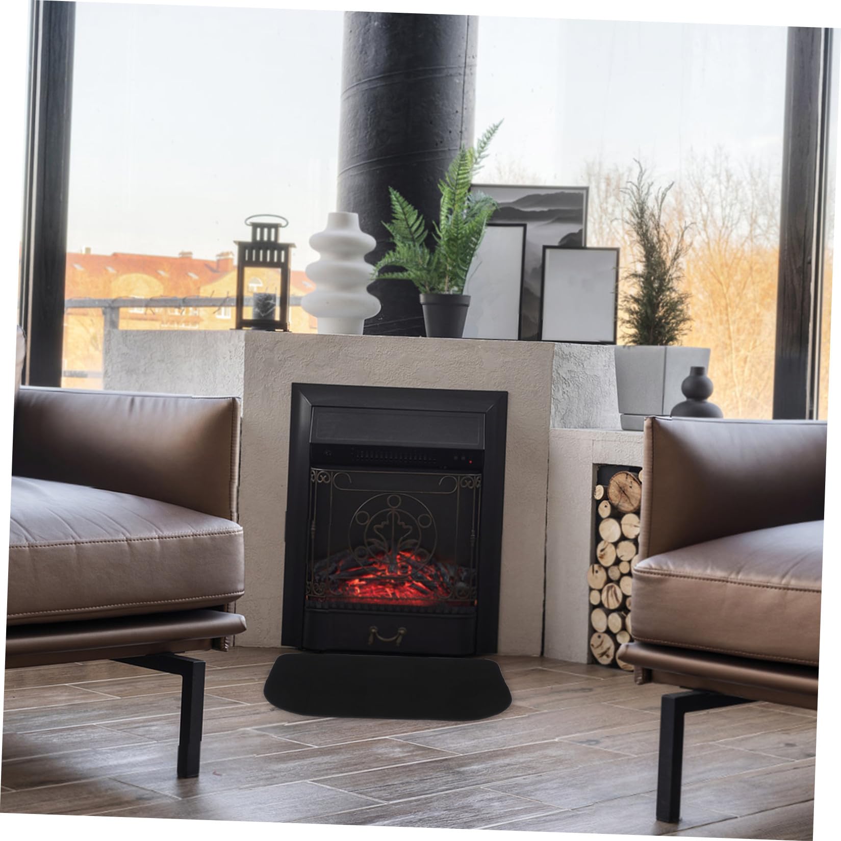 Toyvian Tappeto per Focolare Ignifugo Mezza Forma in Poliestere e Pvc Resistente al Fuoco e All'usura, Base Protettiva per Caminetto Moderno per Interni Domestici