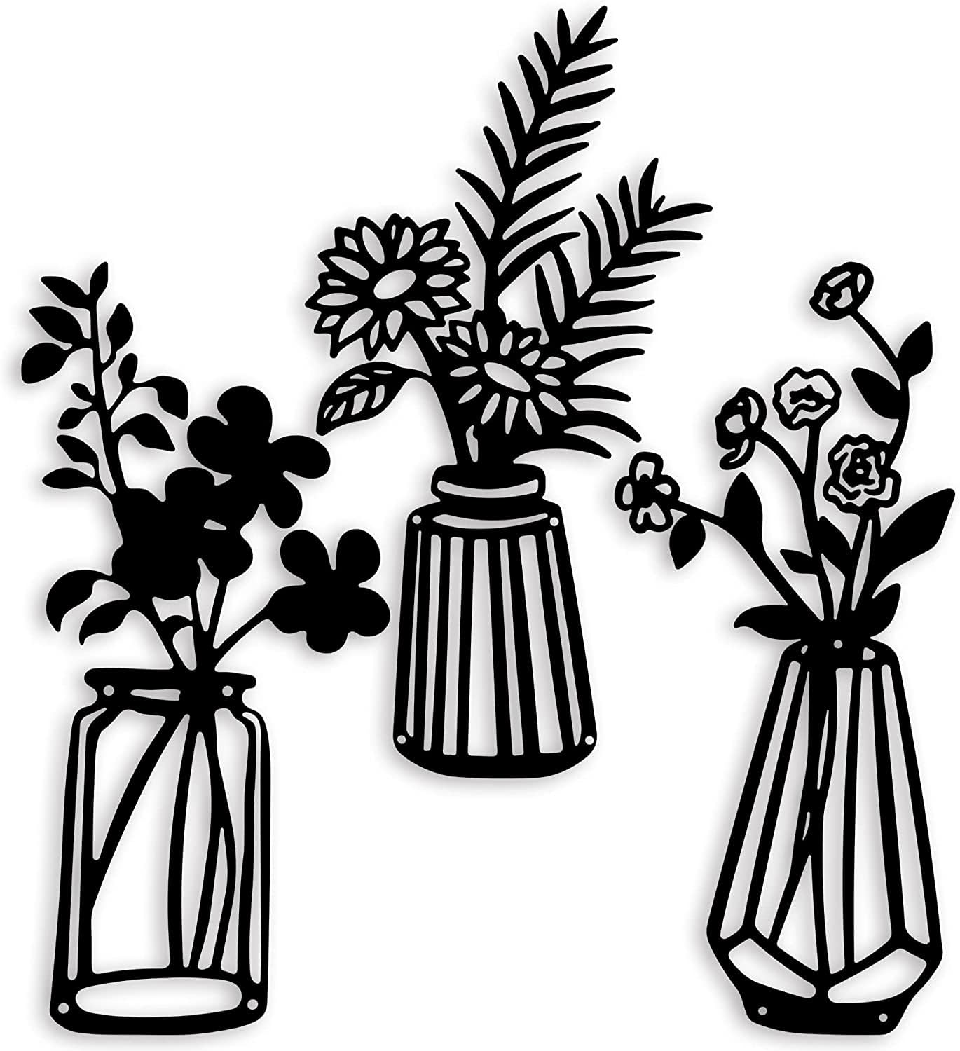ROOT KRAFT 3 Pieces Black Wooden Flowers Wall Decor | Wooden Vase Wall Art | Wooden Wall Sculptures Hanging for Indoor Kitchen Bathroom Dining Room 12 inch x 6 inch (Design1) (B0CC5JV86X) Amazon Price History, Amazon Price Tracker