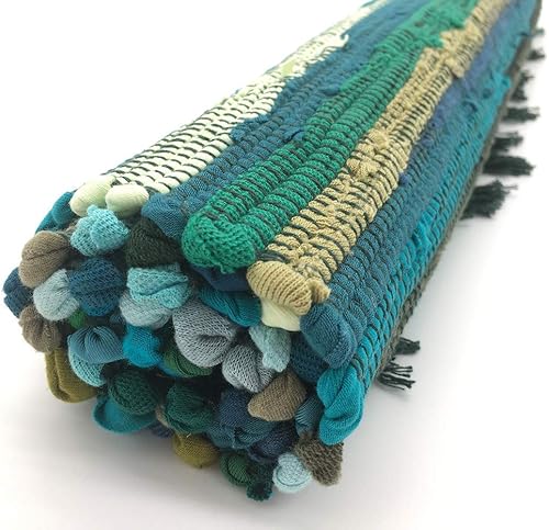 Miniatura 5 de Alfombra de baño de 20.0 x 30.9 in, hecha a mano, reversible, de algodón, diseño de rayas, multicolor