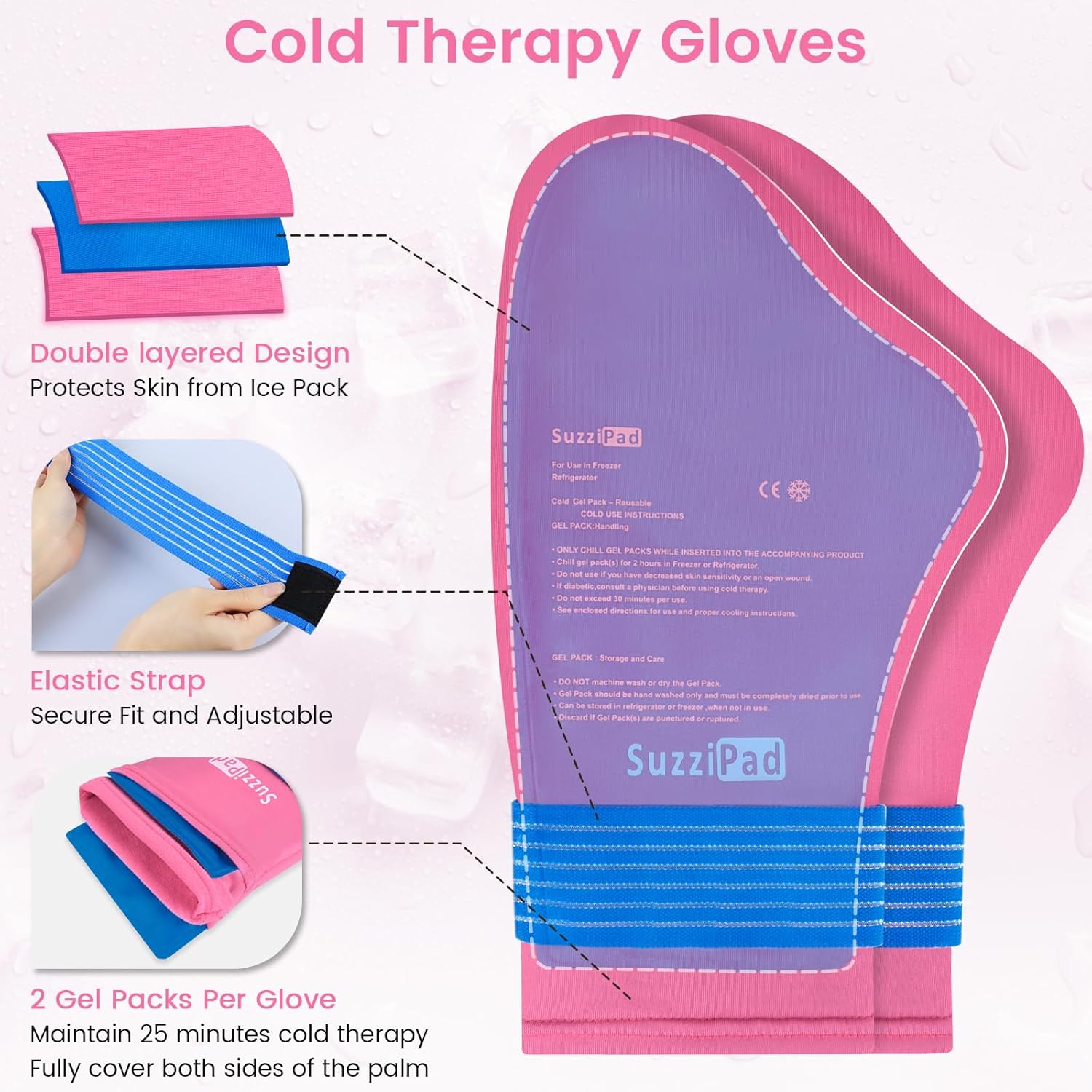 SuzziPad Cold Therapy Socks & Hand Ice Pack Gloves for Chemo Care Package for Women, Chemotherapy Plantar Fasciitis Relief, Neuropathy, Arthritis, L, Bright Pink