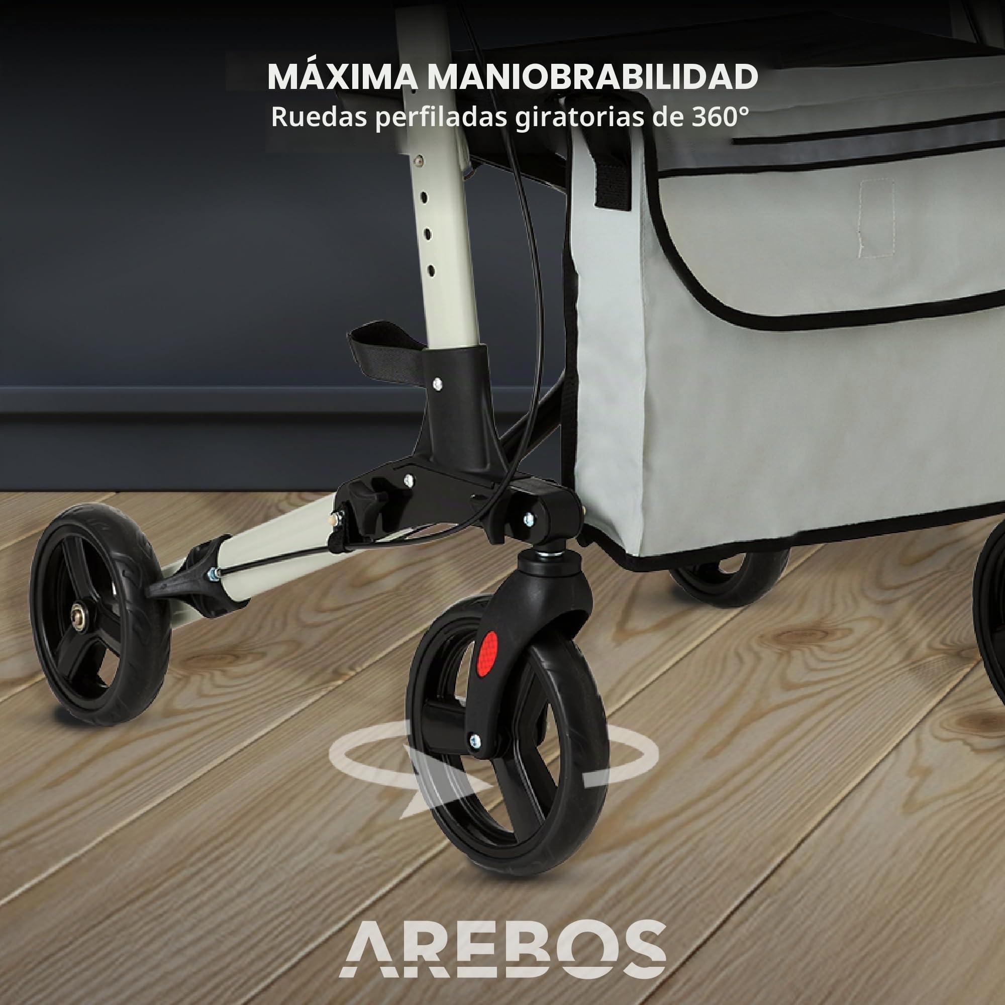 Arebos Andador Ligero de Aluminio | Plegable con 6 Alturas Ajustables | Incluye Soporte para Bastones y Bolsa de la Compra Extraíble | Función de Bloqueo | Gris