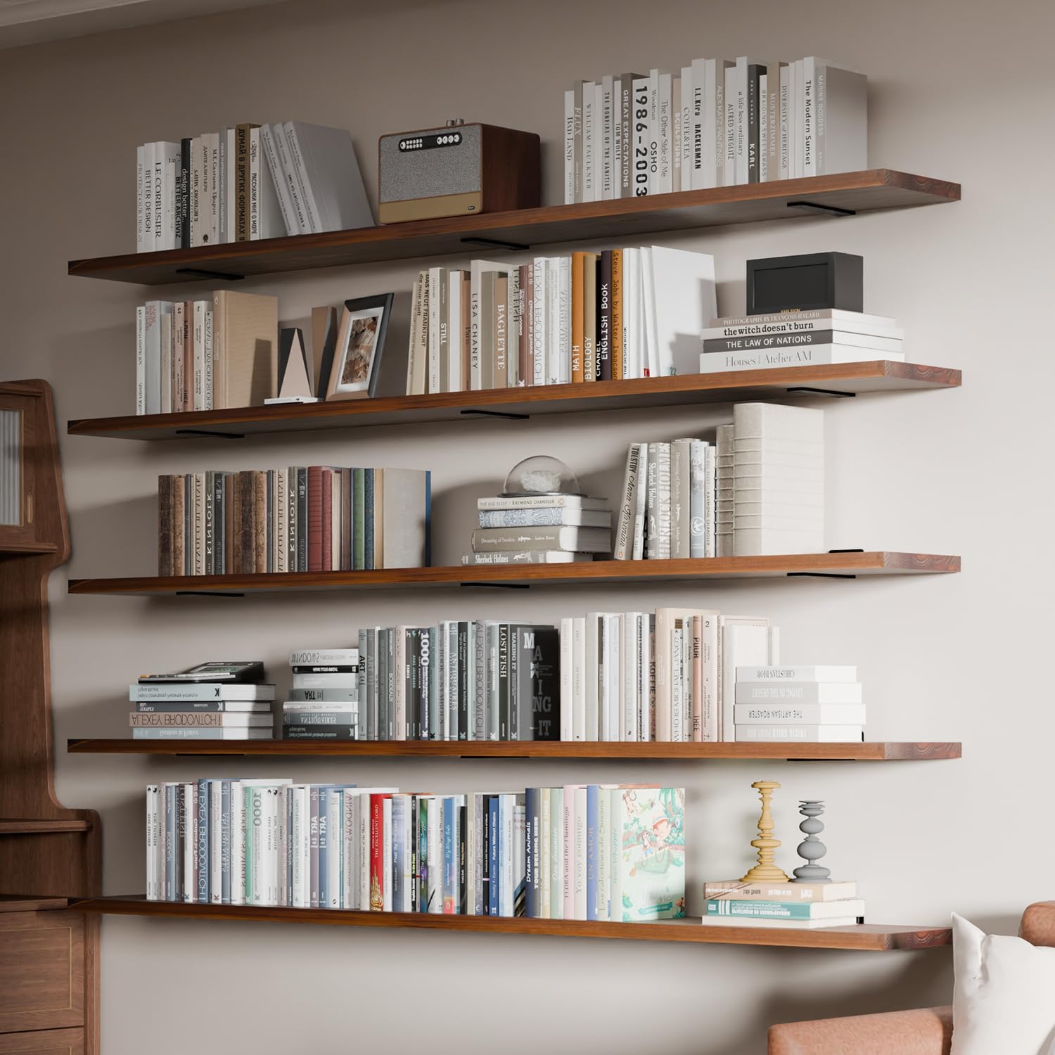 Photo 1 of ONOTETUT 5 Tier Book Shelf,72 inch Long Floating Shelf for Wall,Adjustable Large Bookcase,Wall Mounted Bookshelf Display Shelves