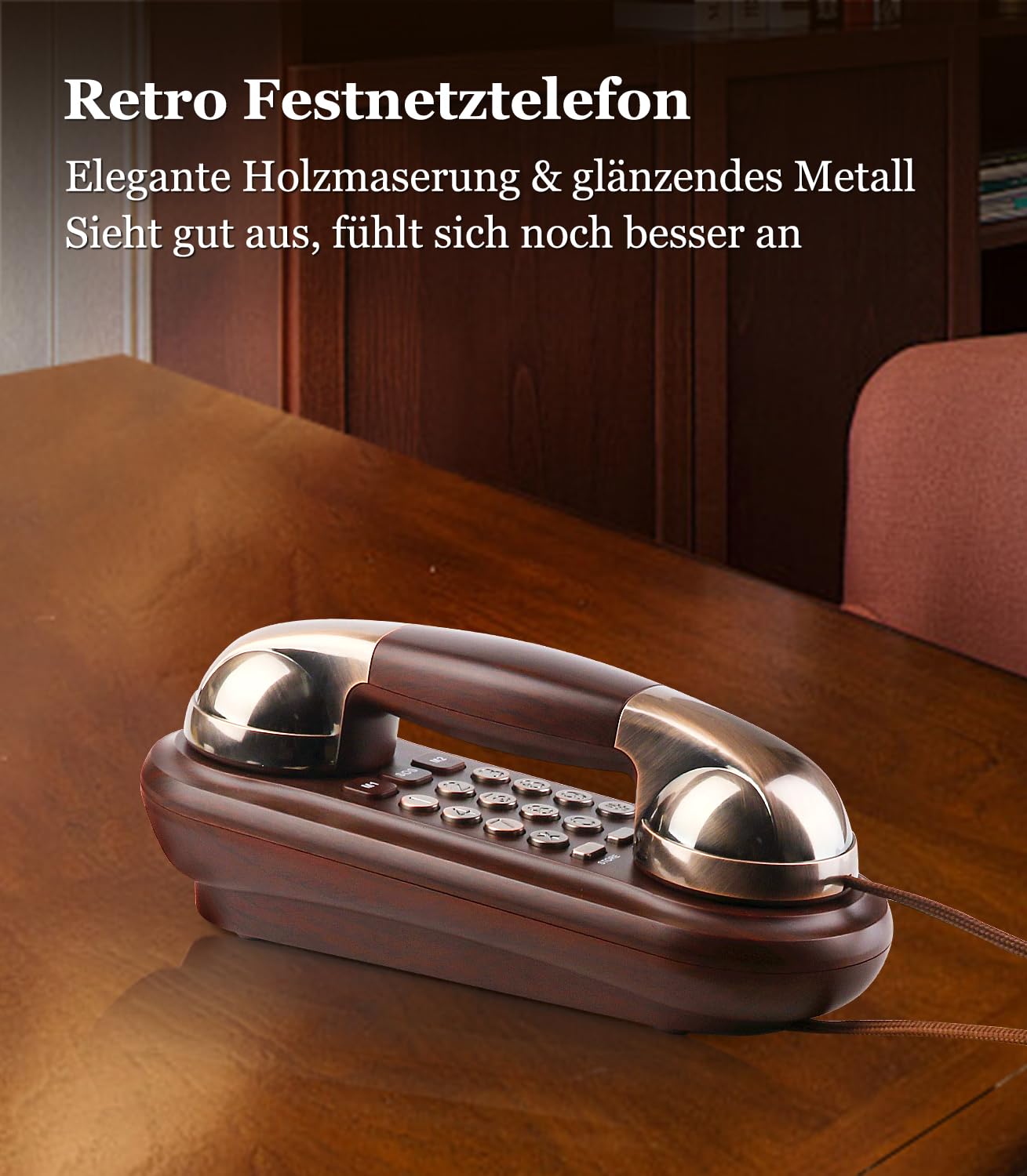 Retro Telefon Wandtelefon mit Metallklingel Vintage Schnurtelefon, Analog, Lautstärkeregler, Nostalgie Telefon, altes Telefon mit EIN-Tasten-Wahl Ideal für Zuhause, Küche, Büro, Haustelefon