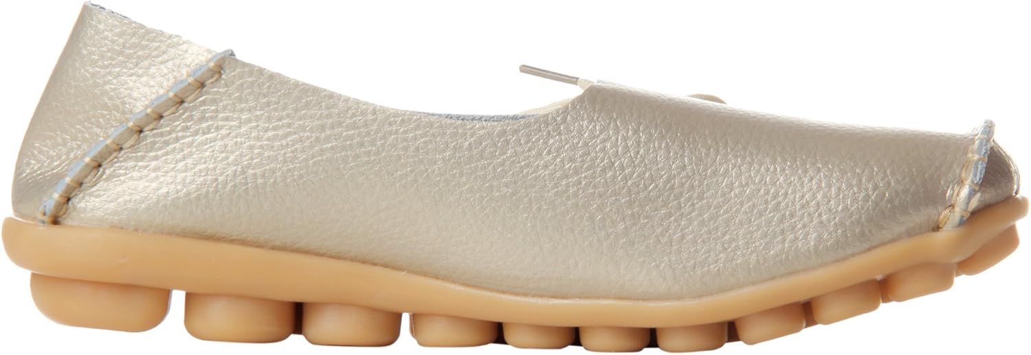 Serene Womens Leather Cowhide Casual Lace Up Flat Driving Loafers 8 Gold