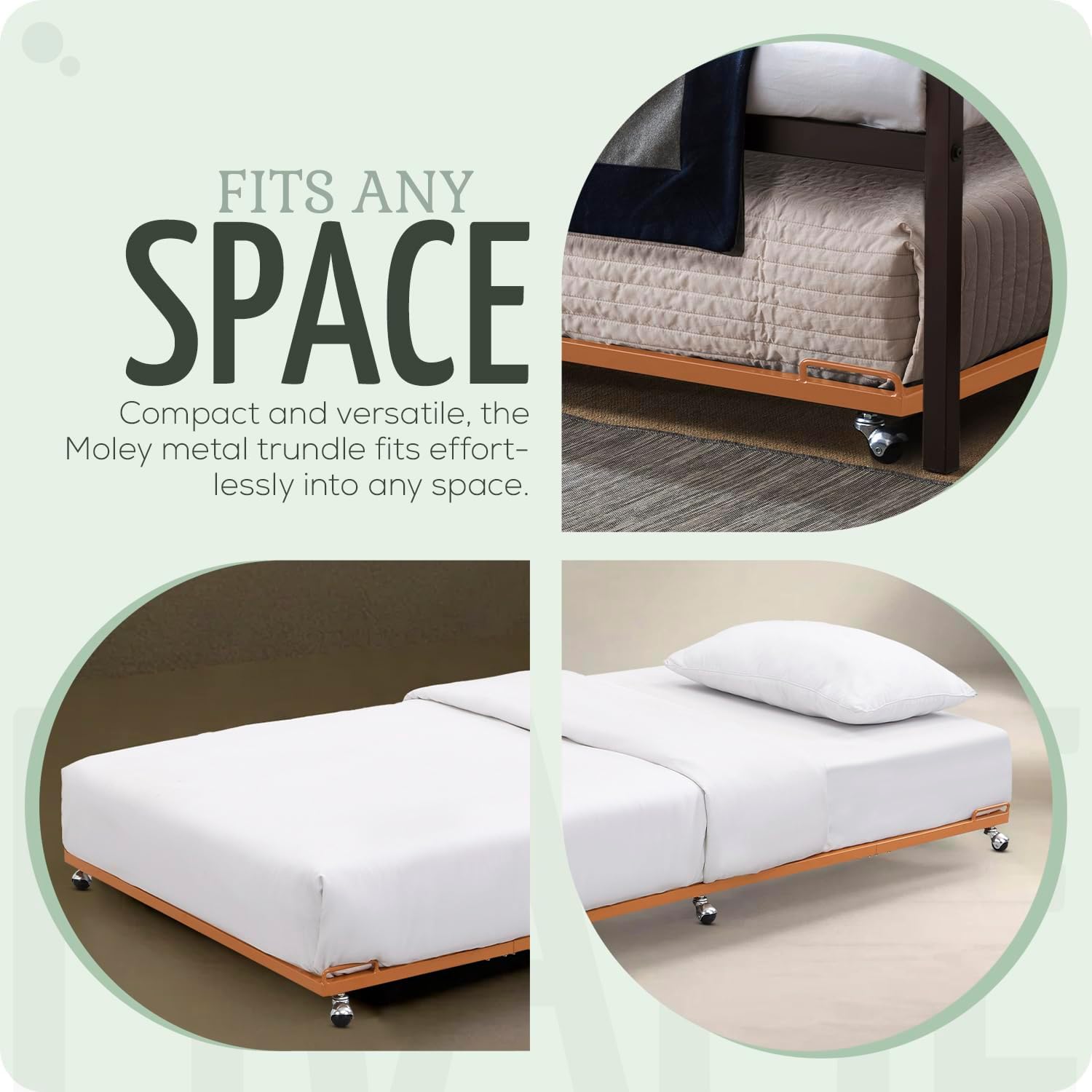 Kings Brand Furniture Twin Metal Trundle Bed Frame with Slats Support & Wheels, Roll-Out Pull Out Bed for Daybed, No Box Spring Needed for Bedroom or Guest Room (Honey Ginger)