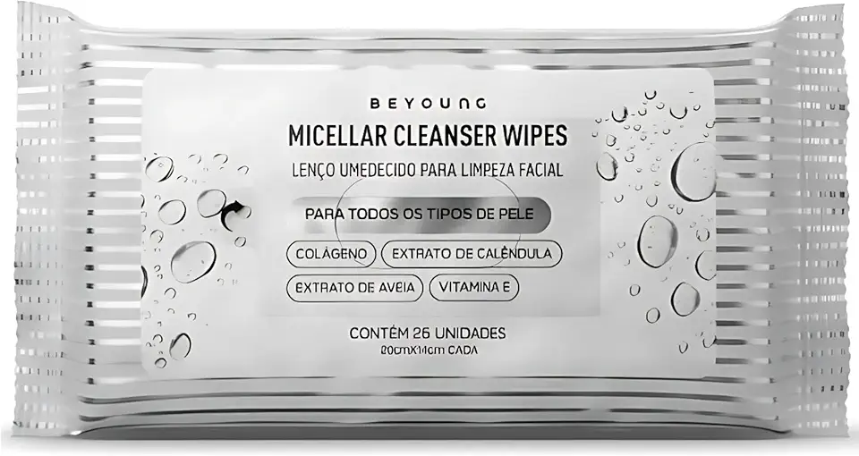 Beyoung – Lenço Micellar de Limpeza Facial 25 Unidades | Remove Maquiagem e Impurezas | Hidrata, Purifica e Suaviza | Uso Diário Dia e Noite | Livre de Álcool e Parabenos, Todos os Tipos de Pele