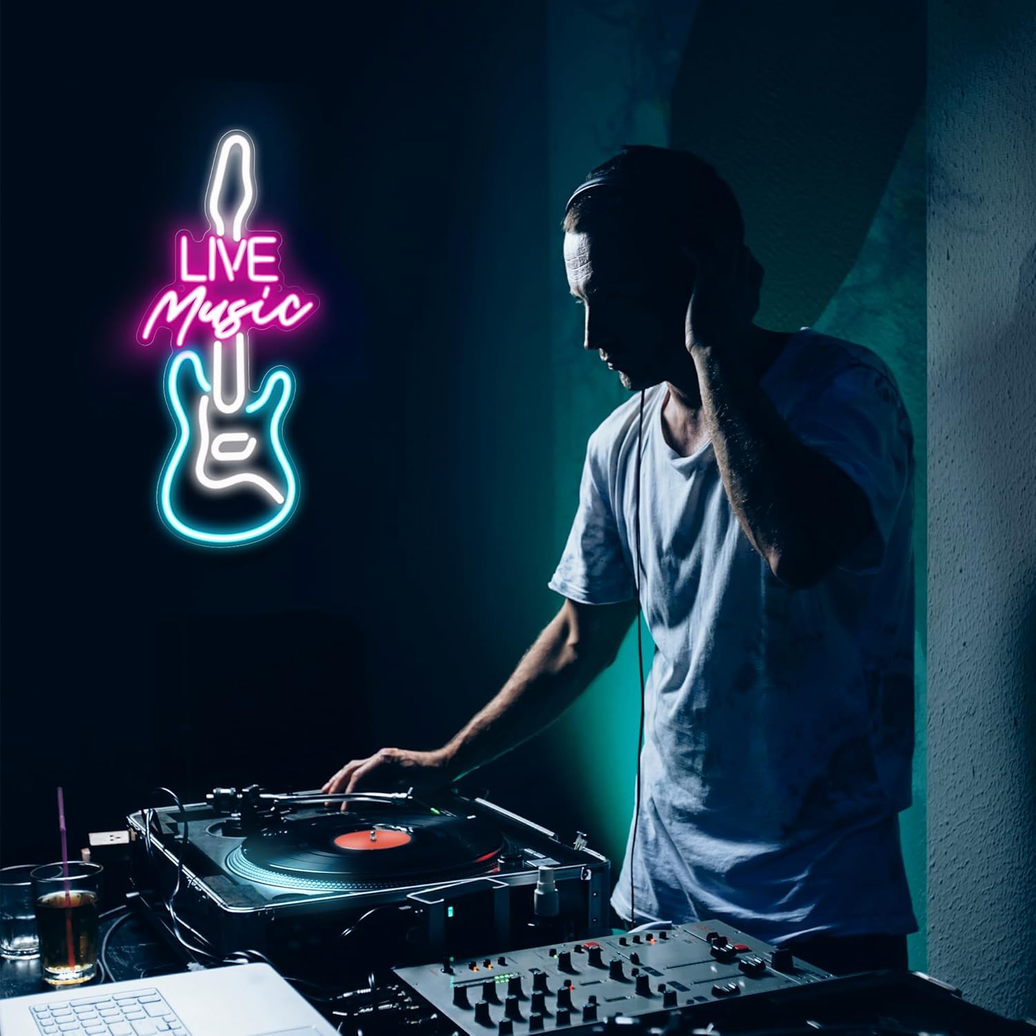 Kavaas Live Music Neon Sign for Wall Decor, LED Guitar Shaped Sign for Music Studio, Bar, Bedroom, Party, Man Cave - Best Gifts for DJs Enthusiast, Birthday, Christmas - Image 4