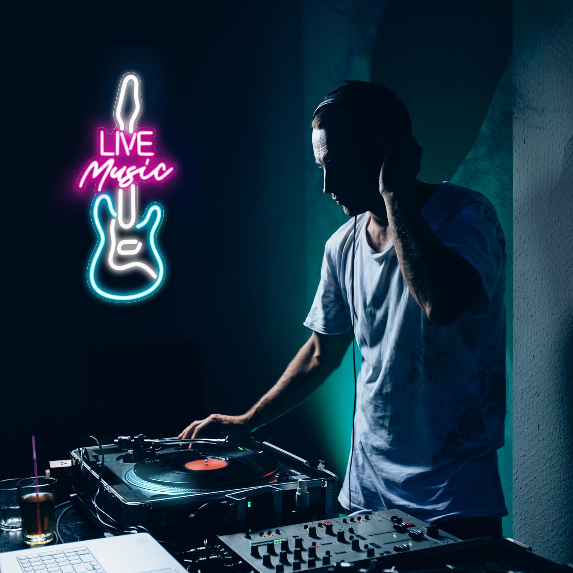 Kavaas Insegna al neon con musica dal vivo per decorazione da parete, a forma di chitarra a LED, per studi musicali, bar, camera da letto, feste, grotta degli uomini, ottimo regalo per gli