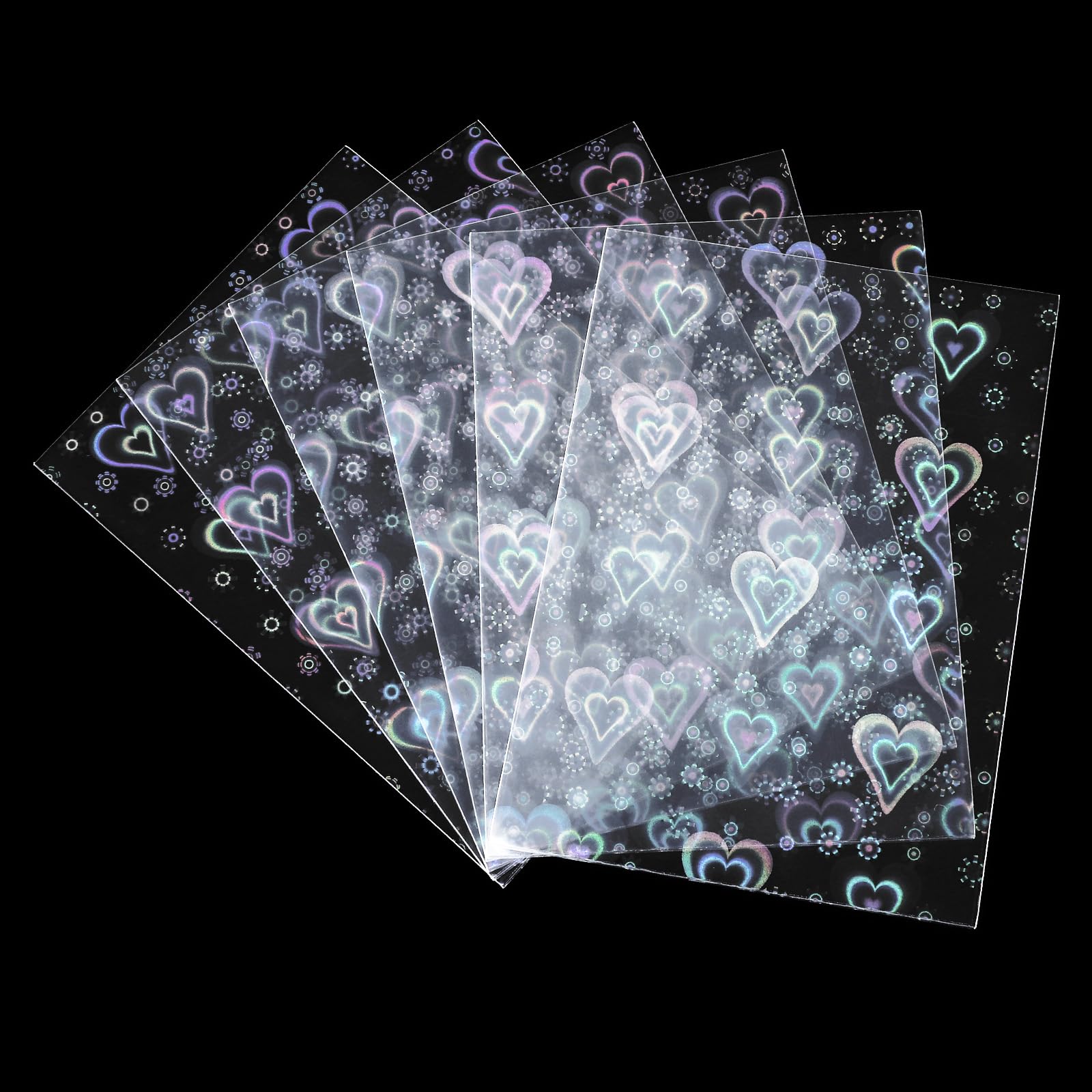Heclia 100Pcs Flashing Photocard Sleeves Heart Shape Flashing Card Sleeves Holographic Foil Protective Cover Transparent Waterproof Trading Card Holders for Photo Enthusiasts Collectors