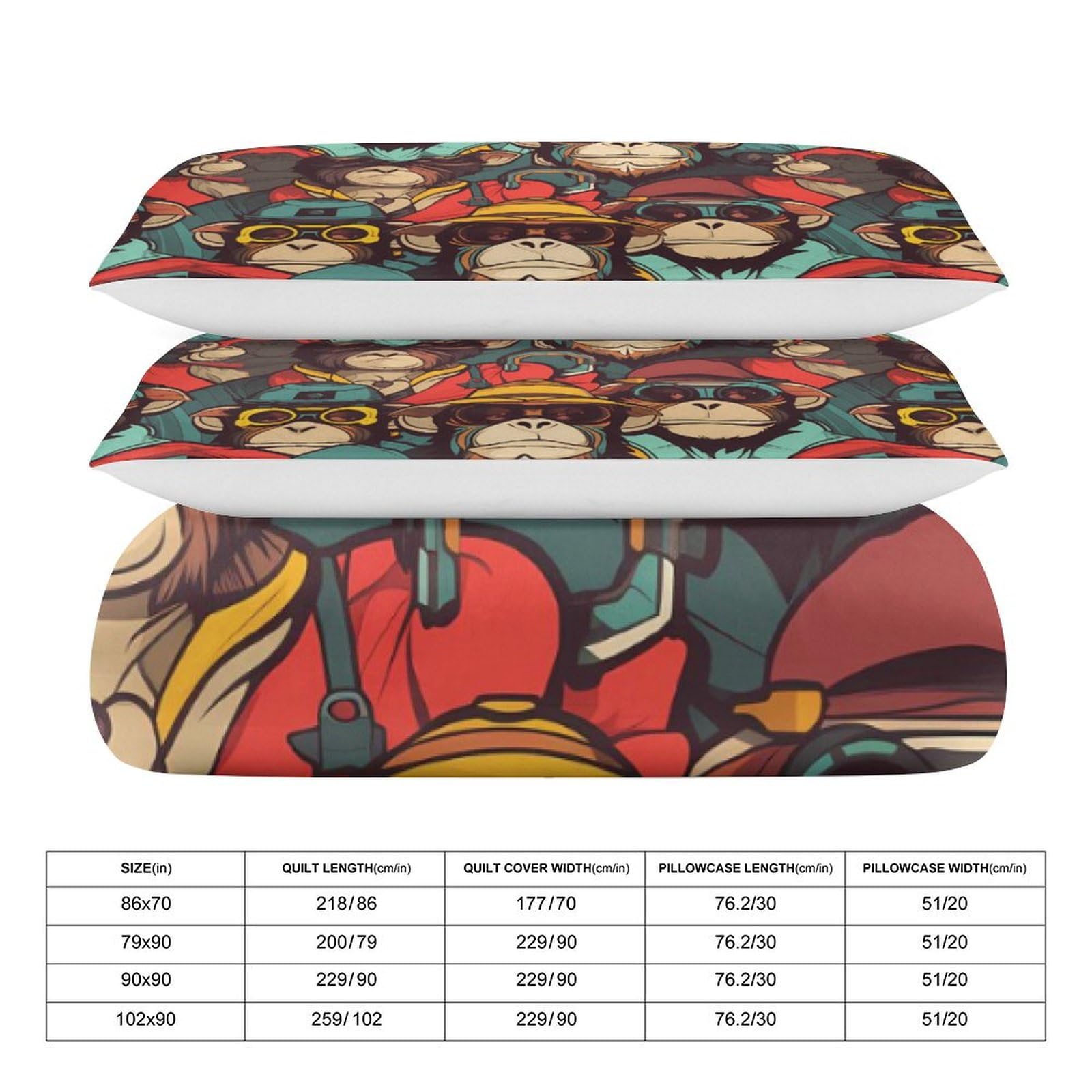 Vintage Monkeys Funny 3 Piece Bedding Comforter Sets 1 Duvet Cover and 2 Pillowcases 86