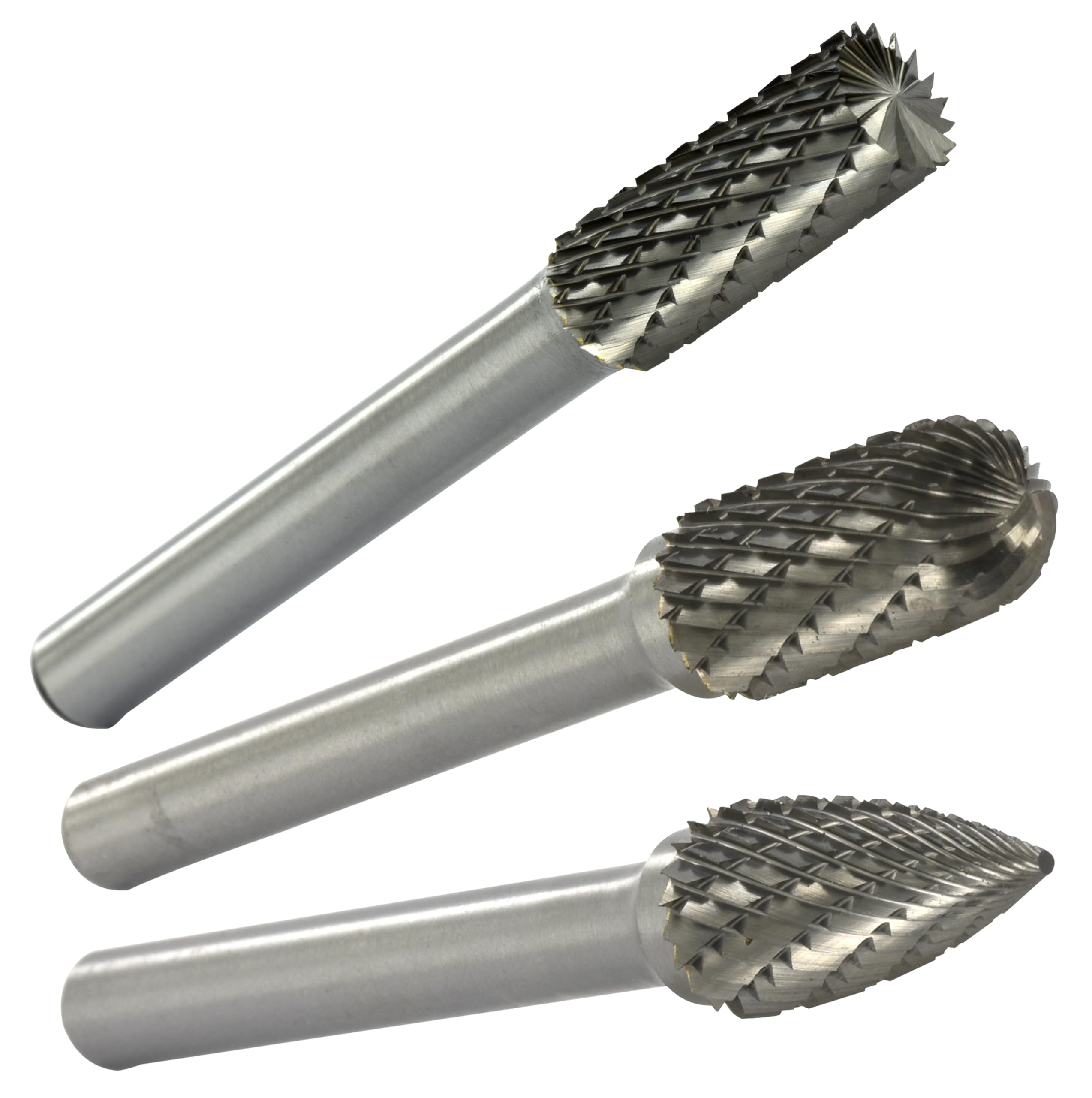 TIVOLY - Coffret 3 Fraises Limes Carbure Ø10mm - Fraisage des Métaux les plus Résistants - Queue Cylindrique Ø6mm pour Meuleuse Droite