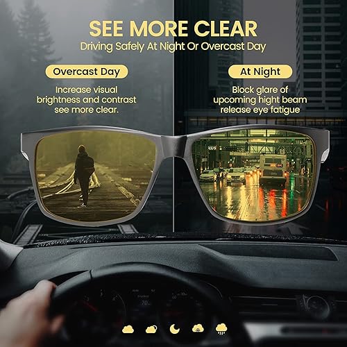 Miniatura 6 de DUCO Gafas de visión nocturna para hombre, lentes polarizadas antirreflejos, lentes amarillas, lentes de sol para correr por la noche, pesca,