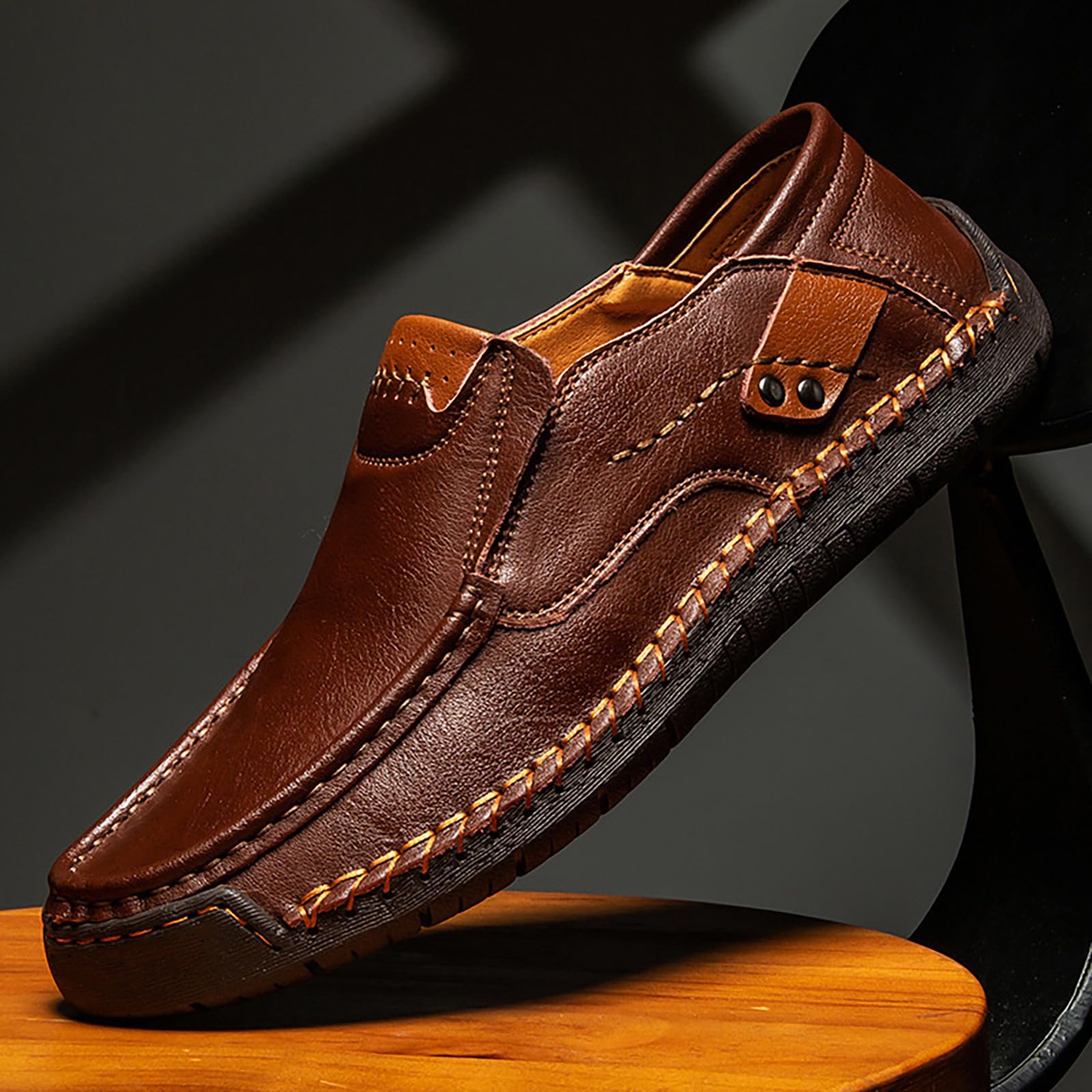 Generisch Mokassins Herren Leder Lederschuhe Herren Handgemacht Sportschuhe Bequem Laofer Flache Sohle Walkingschuhe Ohne Schnürsenkel Fitnessschuhe Einfarbig Halbschuhe Kunstleder Slip On Turnschuhe