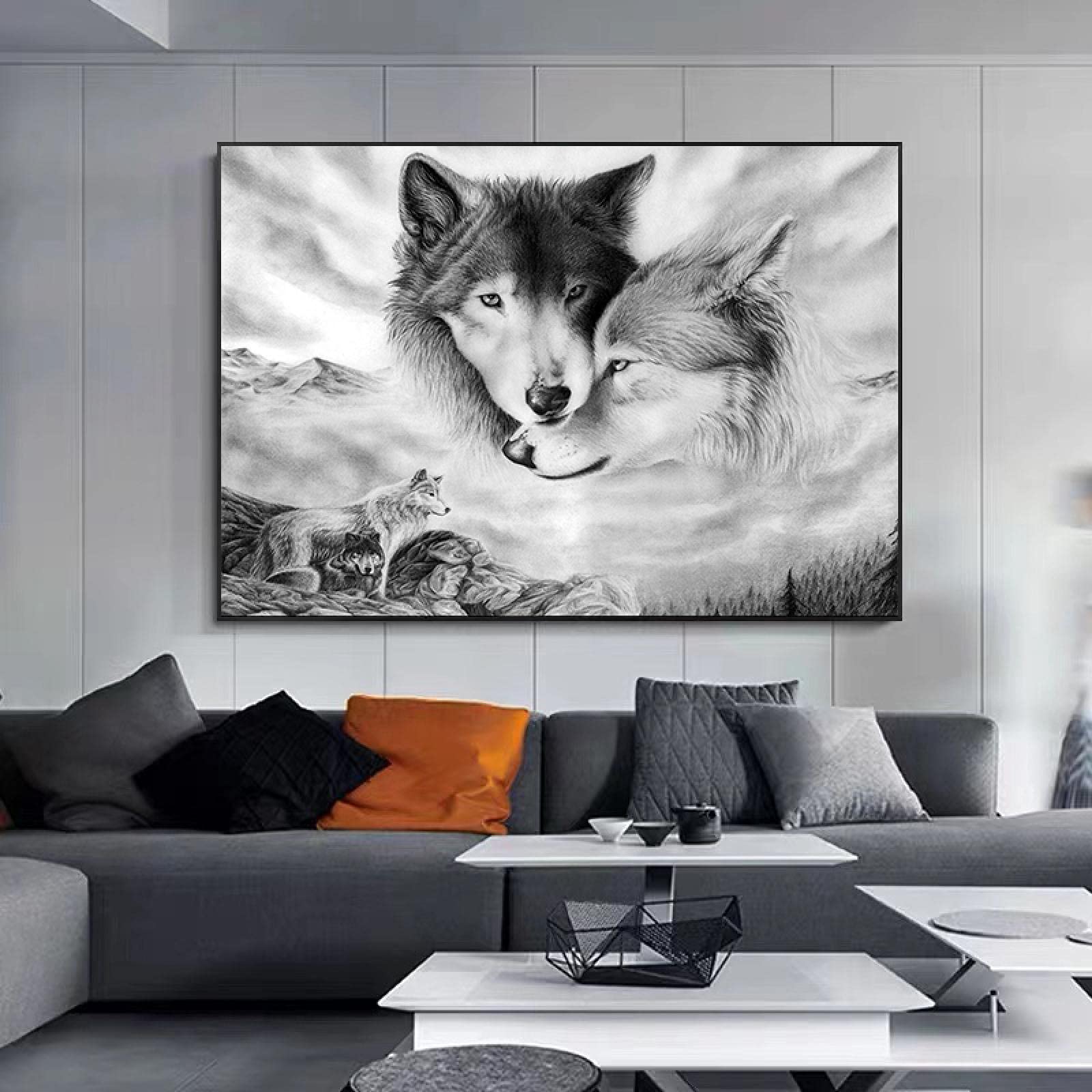 Peinture De Loup Noir Et Blanc, Affiches Et Impressions Sur