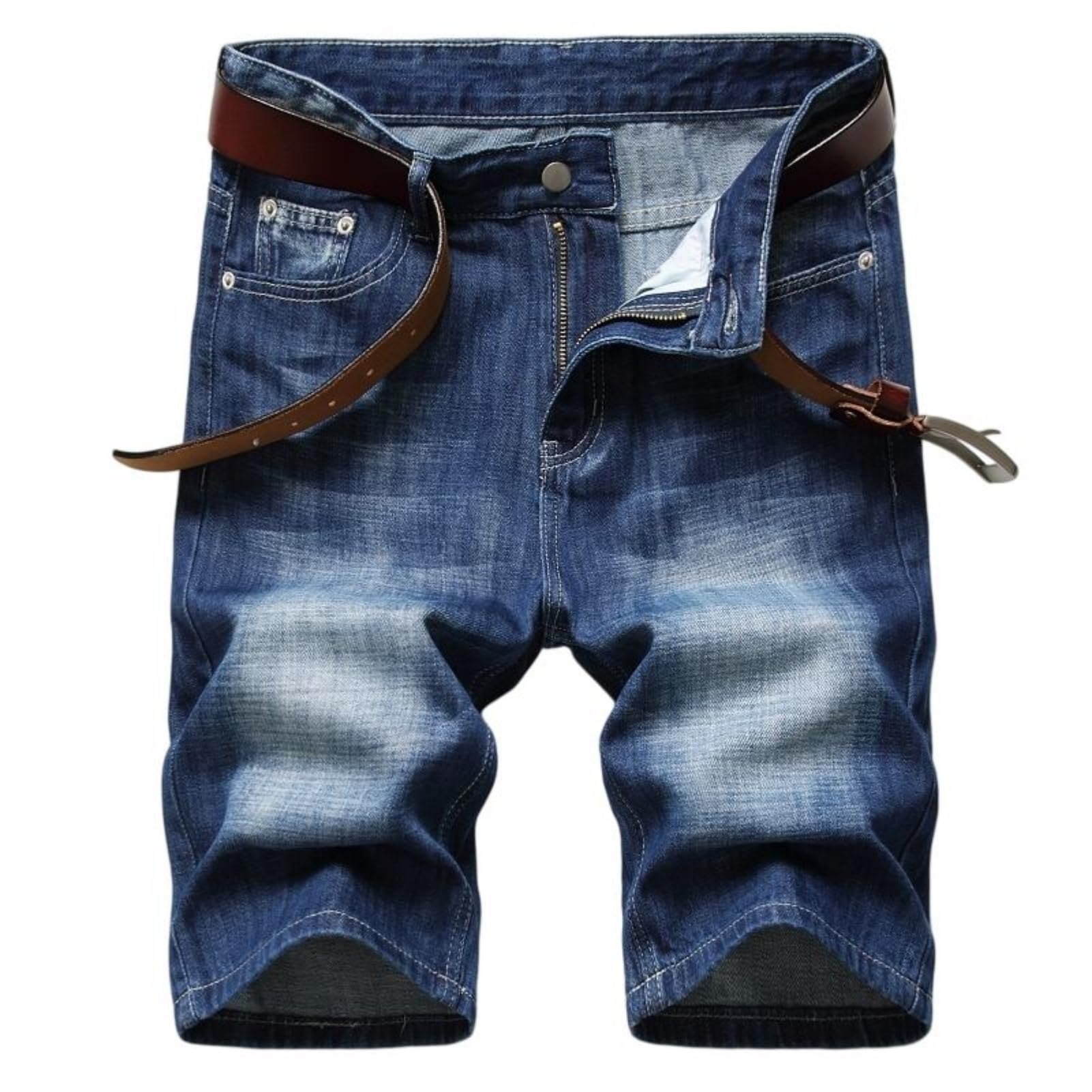 Męskie szorty jeansowe w stylu "used look", prosty krój, z kieszeniami, bez stretchu, sprane szorty rekreacyjne