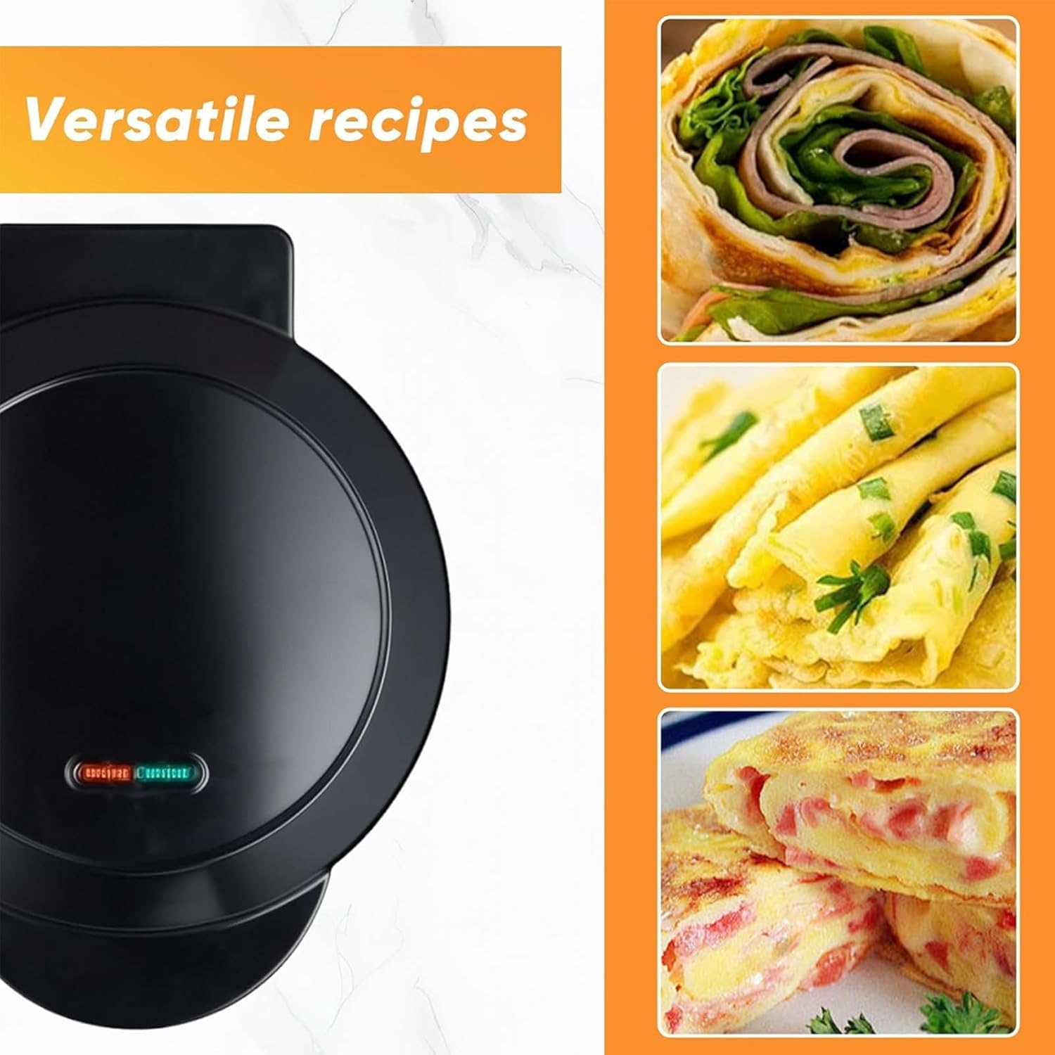 Dual-Zone Electric Omelette Maker Cooker,1000W Rapid Double-Sided Egg Cooker with Non-Stick Plates,Compact Breakfast Maker,Cool-Touch Handle for Home Dorm,1pcs