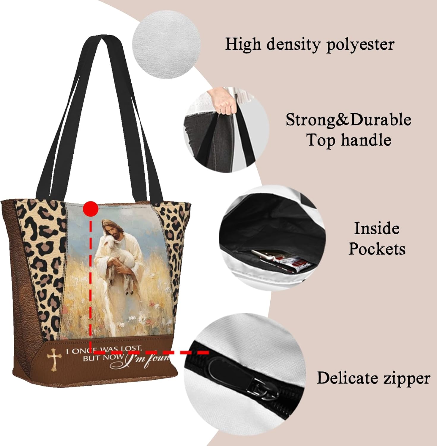 Tote Bag for Women, Everyday Carry, Large Capacity Reusable Shopping Bag with Zipper for Groceries, Work & Travel - Image 6