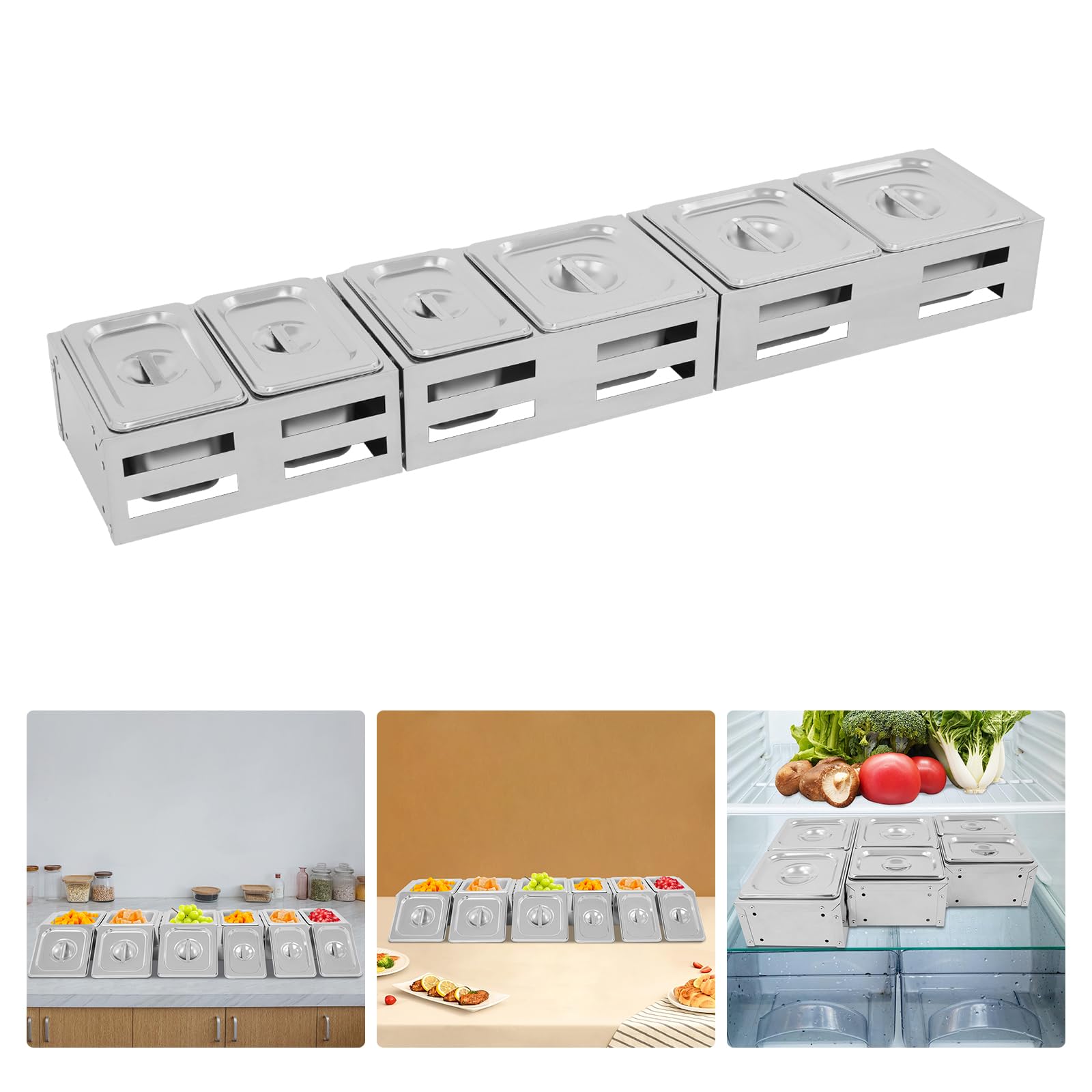 6 Stück Pizza Zutatenbehälter Edelstahl Gastro Behälter mit Deckel, Cocktail Zutatenbehälter Bar für Gastro, Küche, Pizza Station, Buffet Zubehör, Salatbar