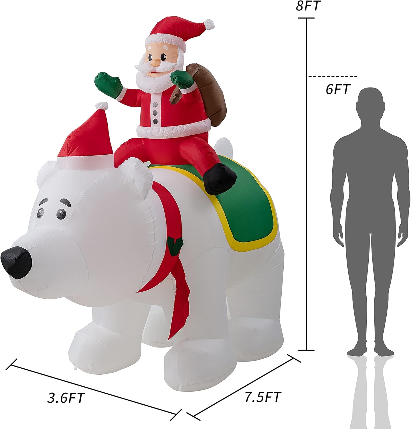 Aesto 8 FT Christmas Inflatables Santa Claus Riding a Giant Polar Bear with LED Lights, Inflatable Outdoor Holiday Yard Decorations : Patio, Lawn & Garden