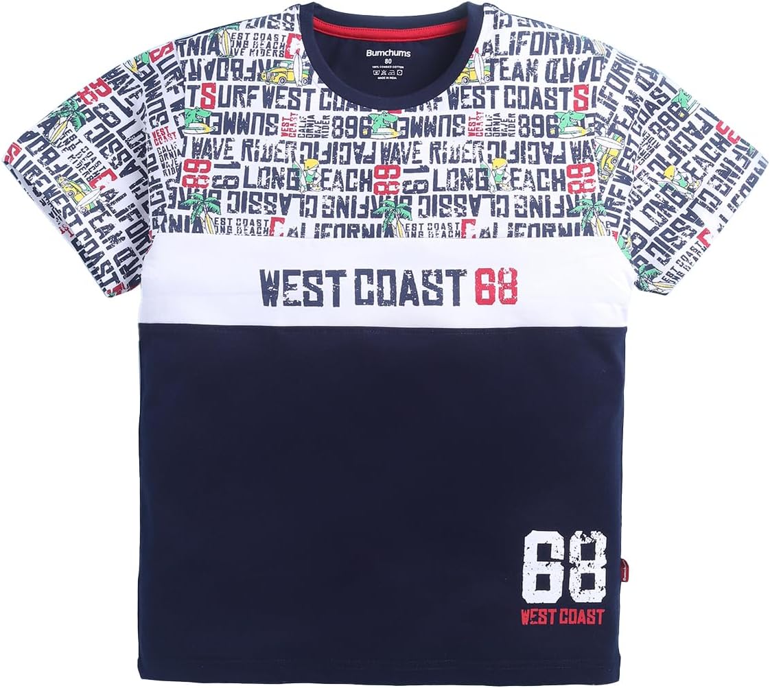 Bumchums Casual Regular Fit Half Sleeve Round Neck T-Shirt for Kids, Boys, Typographic Printed