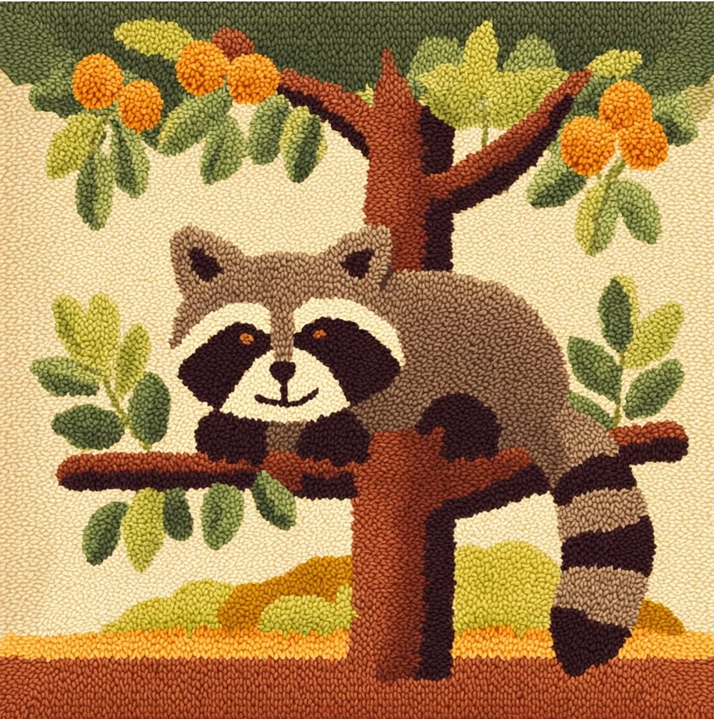 kitphoenix Latch Hook Cushion Kits for Adults Raccoon in A Tree