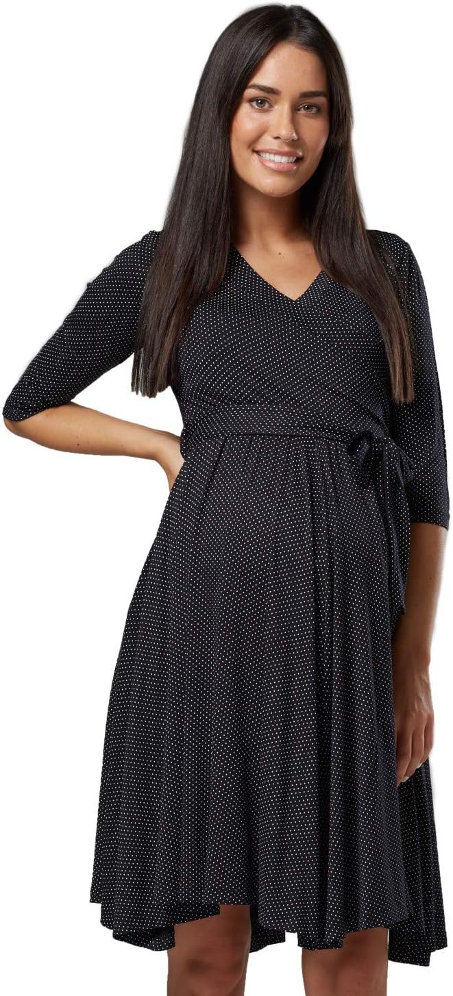 Happy Mama. Zwangerschap Vrouwen Jurk 3/4 Mouwen Dubbele Laag 609p