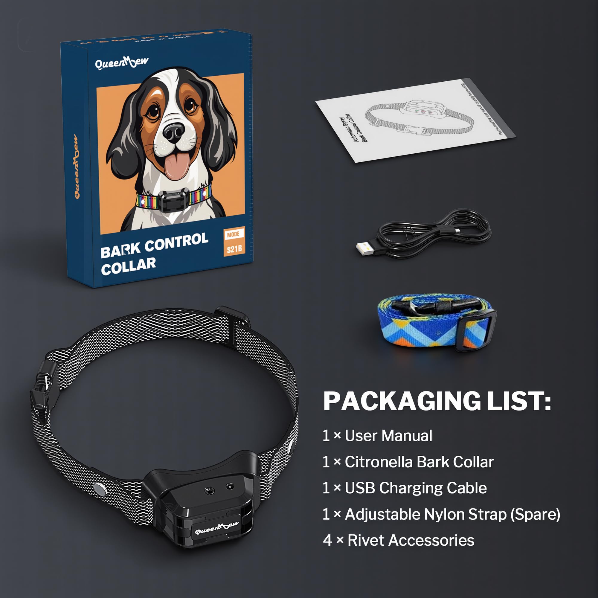 Collari anti abbaio per cani, collare spray per corteccia con 3 livelli di sensibilità e spray regolabili, impermeabile e ricaricabile, collare per cani alla citronella automatico con 2 cinghie per