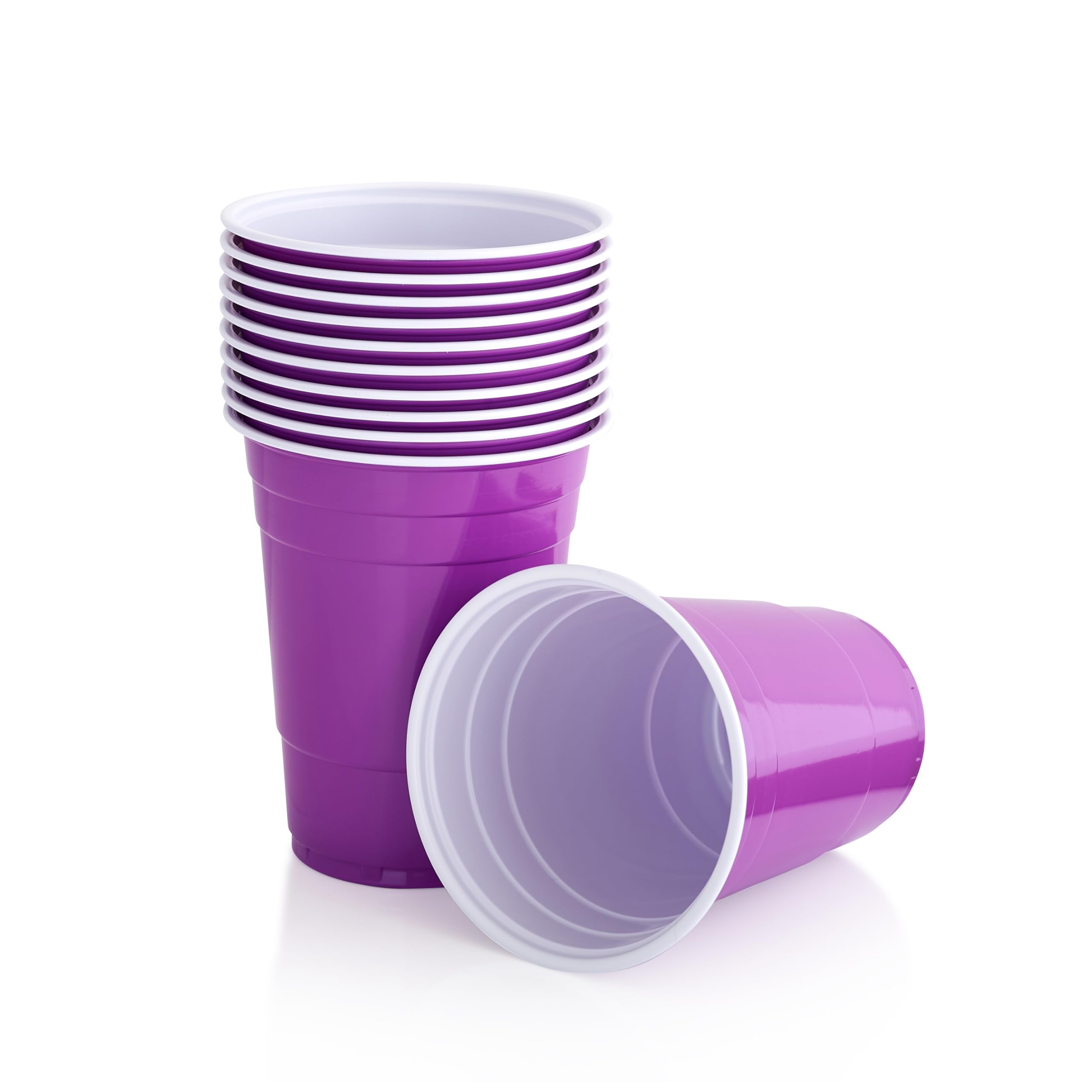 Persy Party Reusable Beer Pong Cups for Party (50 Pack) - Colourful Easy Grip 16oz Plastic Cups - BPA-Free & Shatterproof Plastic Drinking Cups for Beer, Cocktail, Soda & Cold Drinks - Purple