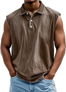 Camisas Henley para hombre, cuello de botón, atlético, culturismo, muscular, sin mangas, para verano, a la moda, casual, ajuste relajado
