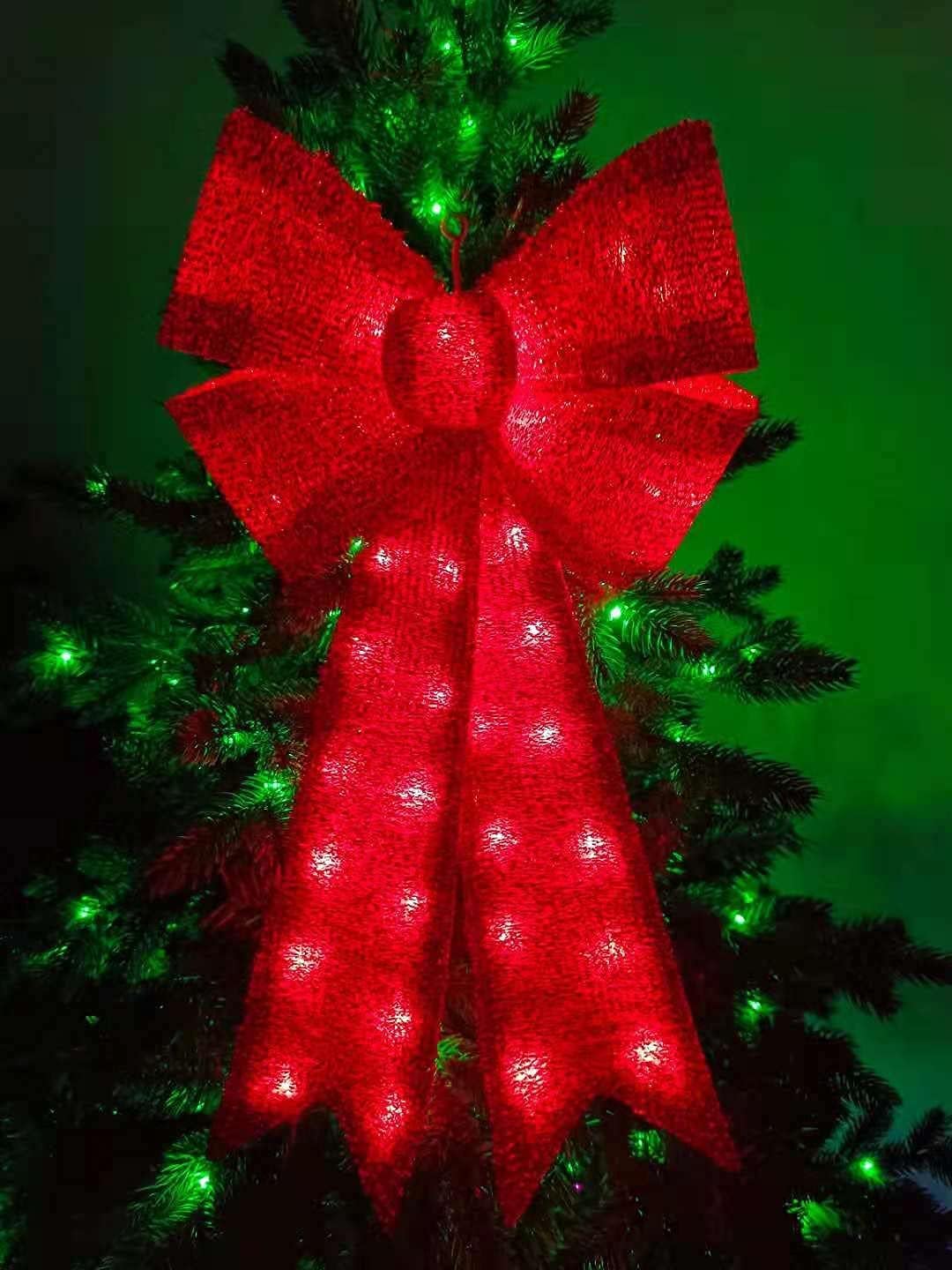 LAMPHOME 32" 72 LED Lighted Red Sparkly Bow Christmas Decoration (24" 40 LED)