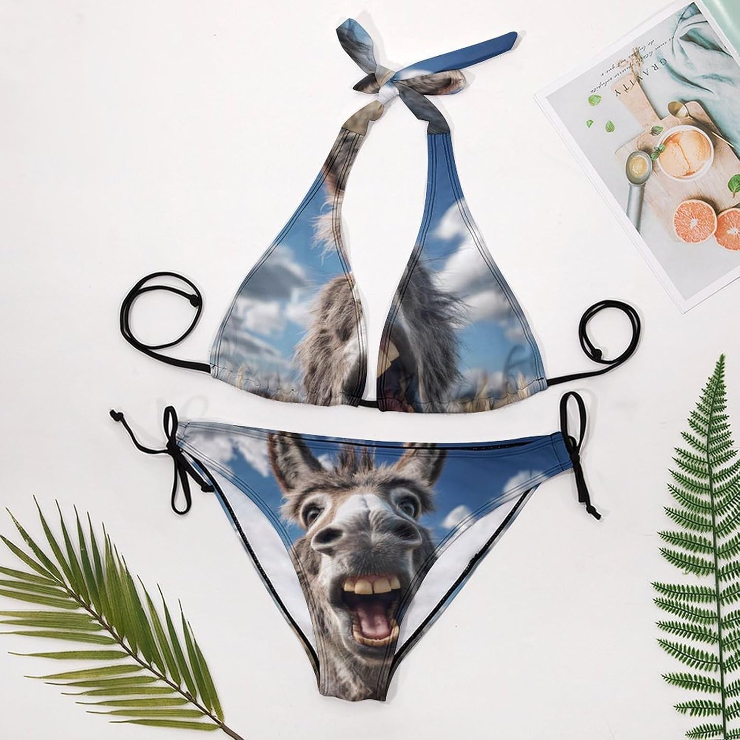 Funny Donkey Novelty Women's 2 Piece String Bikini Set Swimsuits Bathing Suit Swimwear