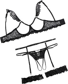 Sexy Lingerie for Women Underwire Floral Lace Bra and Panty Garter Lingerie Sets S-XXL