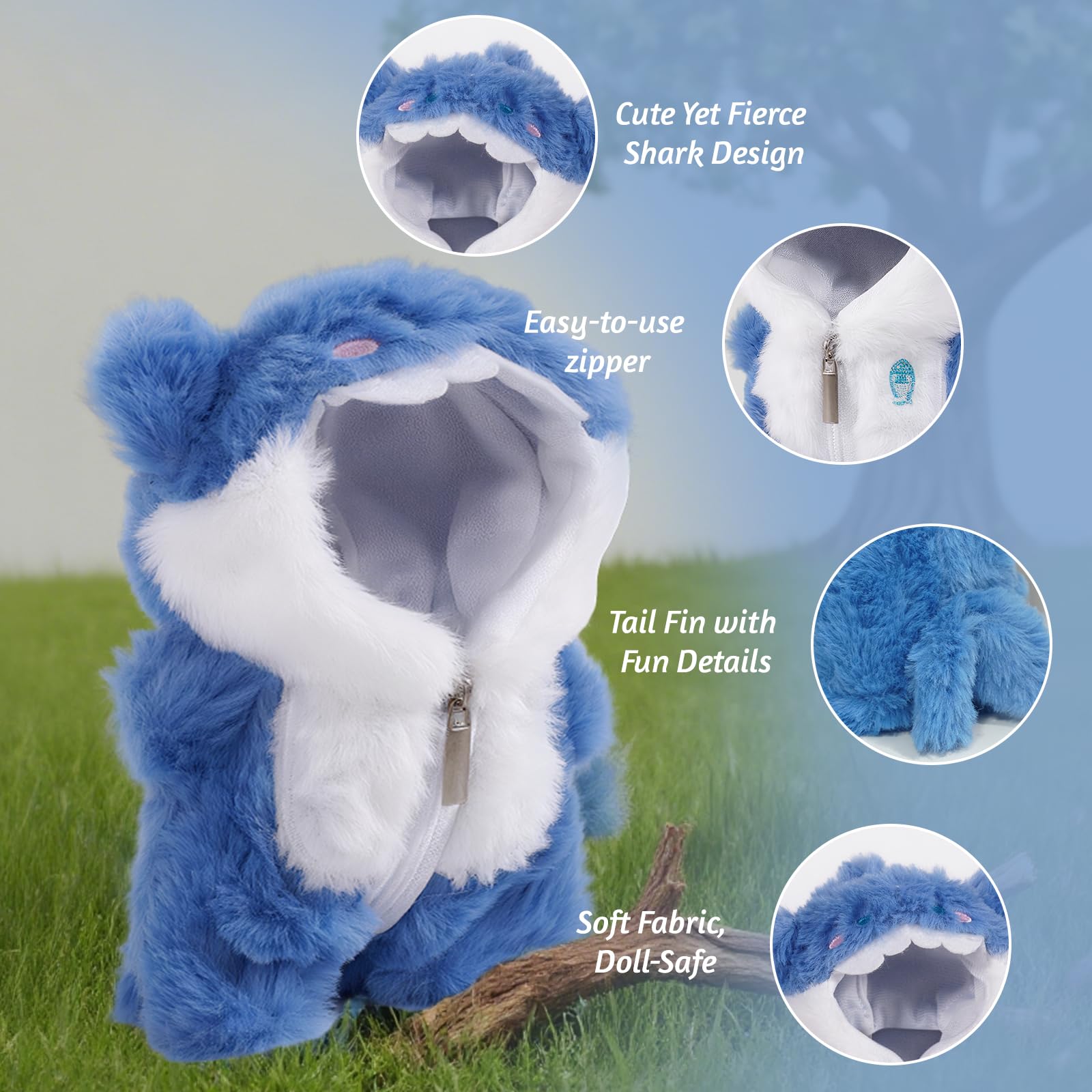 17cm Cute Blue Shark Clothes Outfit for Labubu Boy Keychain Doll