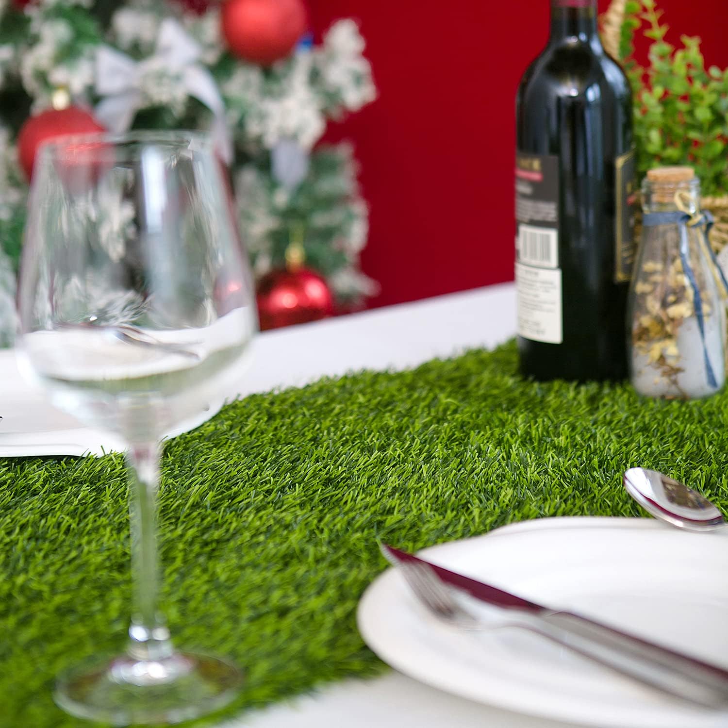 Artificial Grass 14 x 108 inch Table Runner, Perfect for Spring, Fall Holidays, Parties, Catered Presentations, Baby Showers, Birthdays, Candy Buffets, Restaurant Decoration, Dessert Tables, Wedding