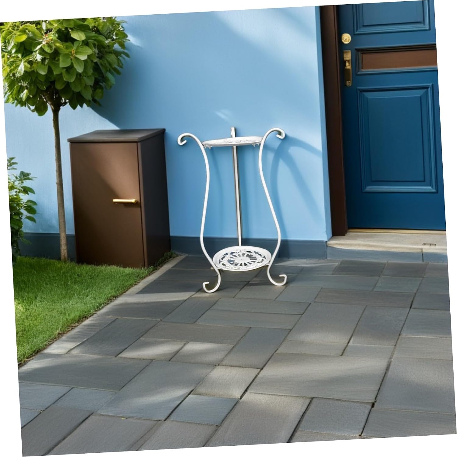 Toyvian Metal Birdbath Stand 23.6 Inch Iron Circular Two-level Base