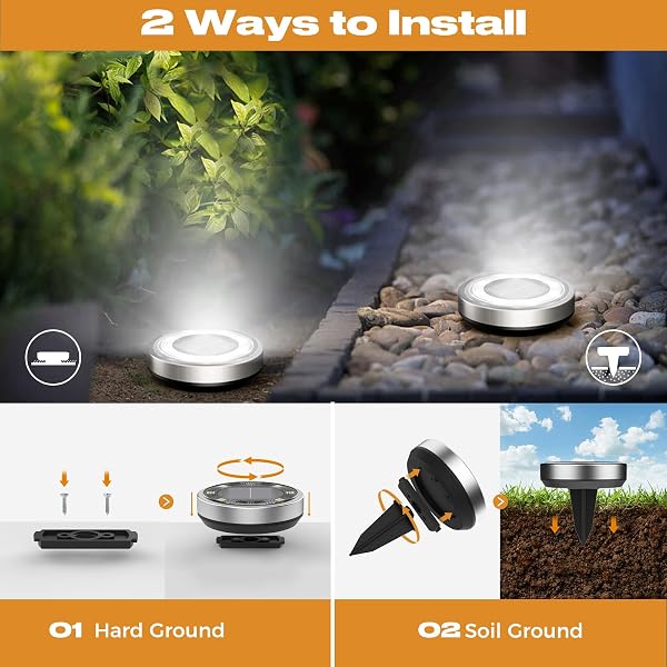 vighep Solar Lights Outdoor Garden, 4 Pack Super Bright Led Solar Ground Lights, IP65 Waterproof Disk Light, Flat Pathway Lighting for Garden Lawn Patio Deck Walkway Landscape-Cold White - 5