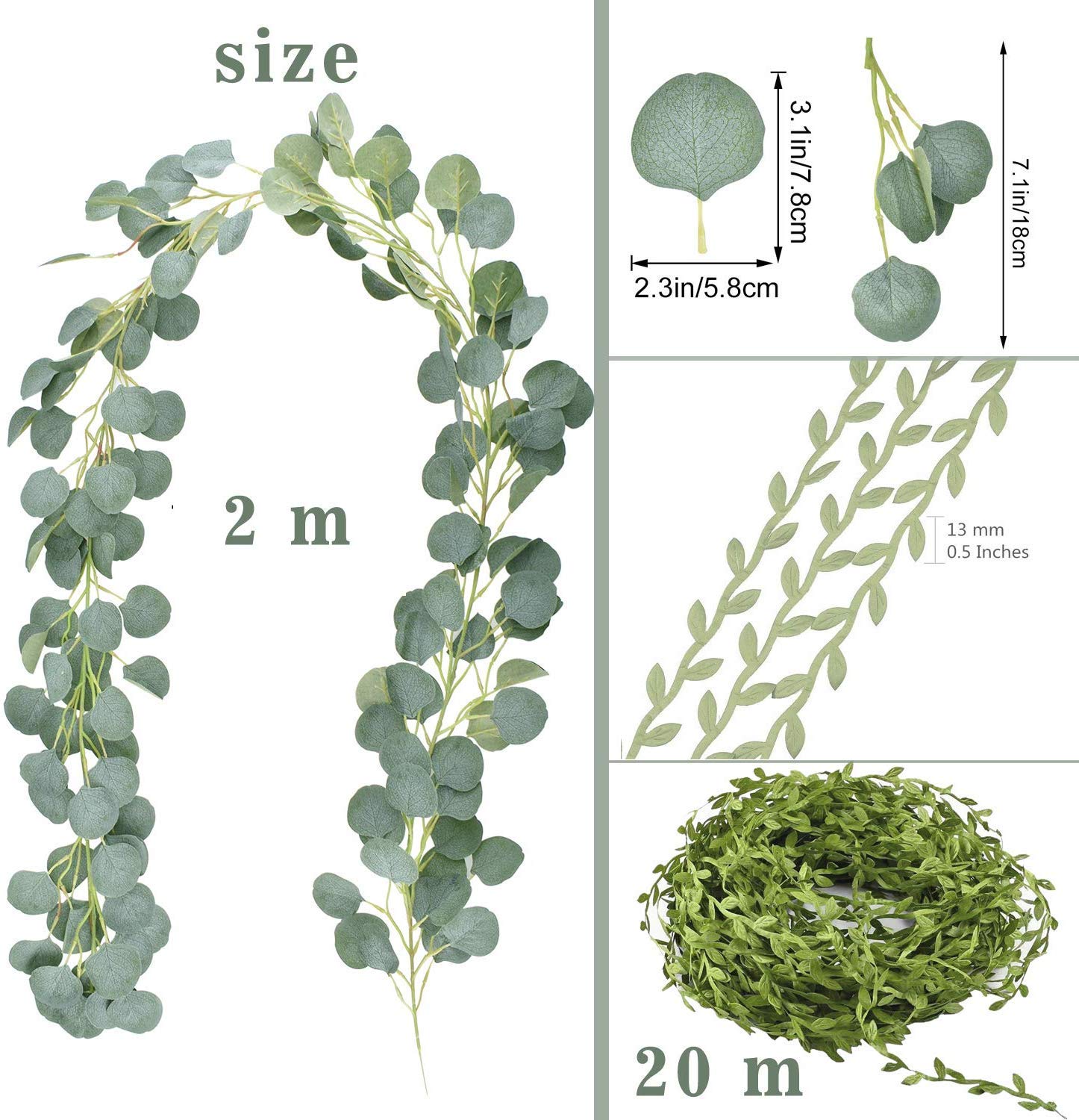 GraduatePro Künstliche Eukalyptus-Girlande – 2 Stück, Je 1,8m, Für Hochzeit, Deko & Wohnaccessoires